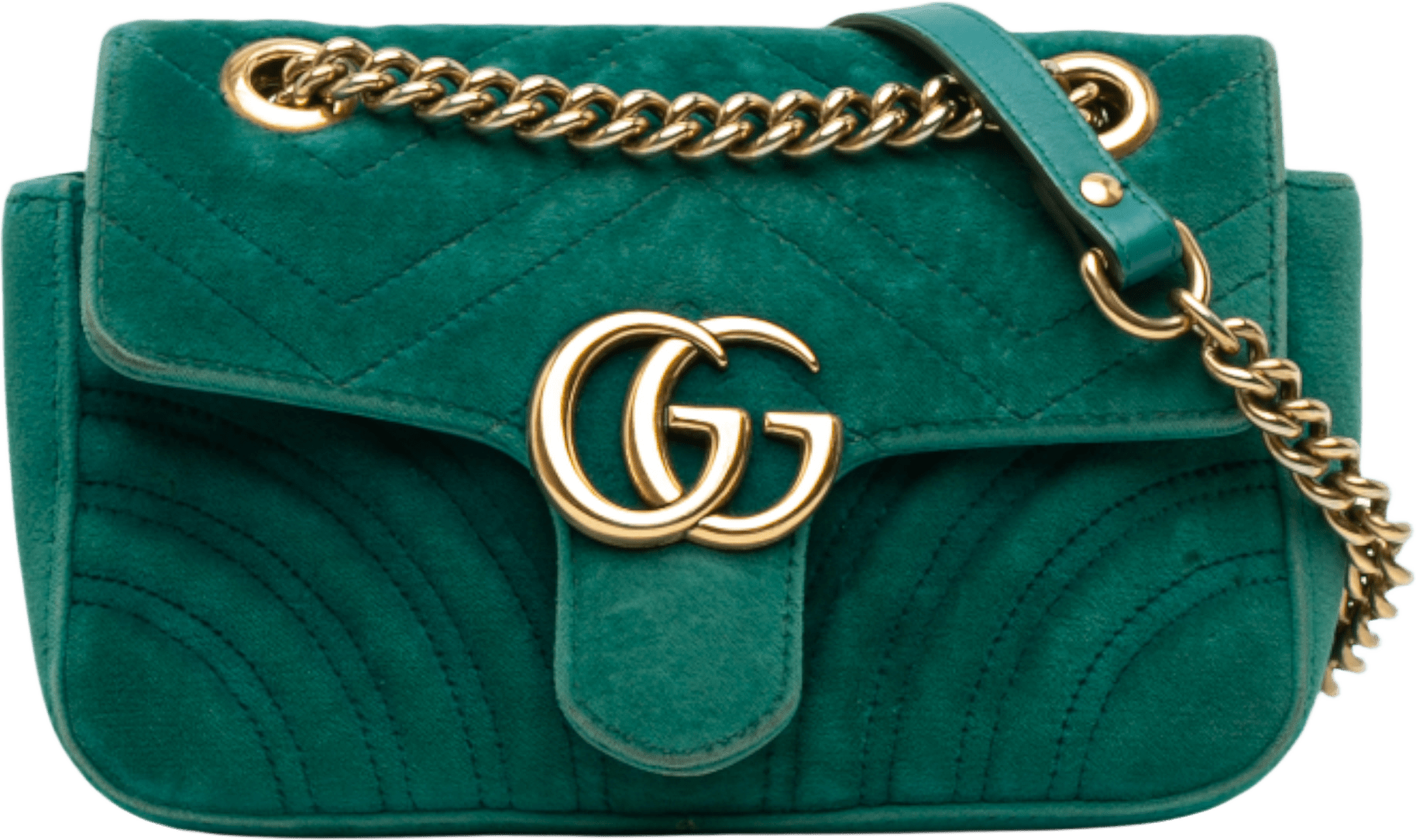 Gucci Small Gg Marmont Matelasse Velvet Shoulder Bag, från Luxclusif, i färgen peacock.