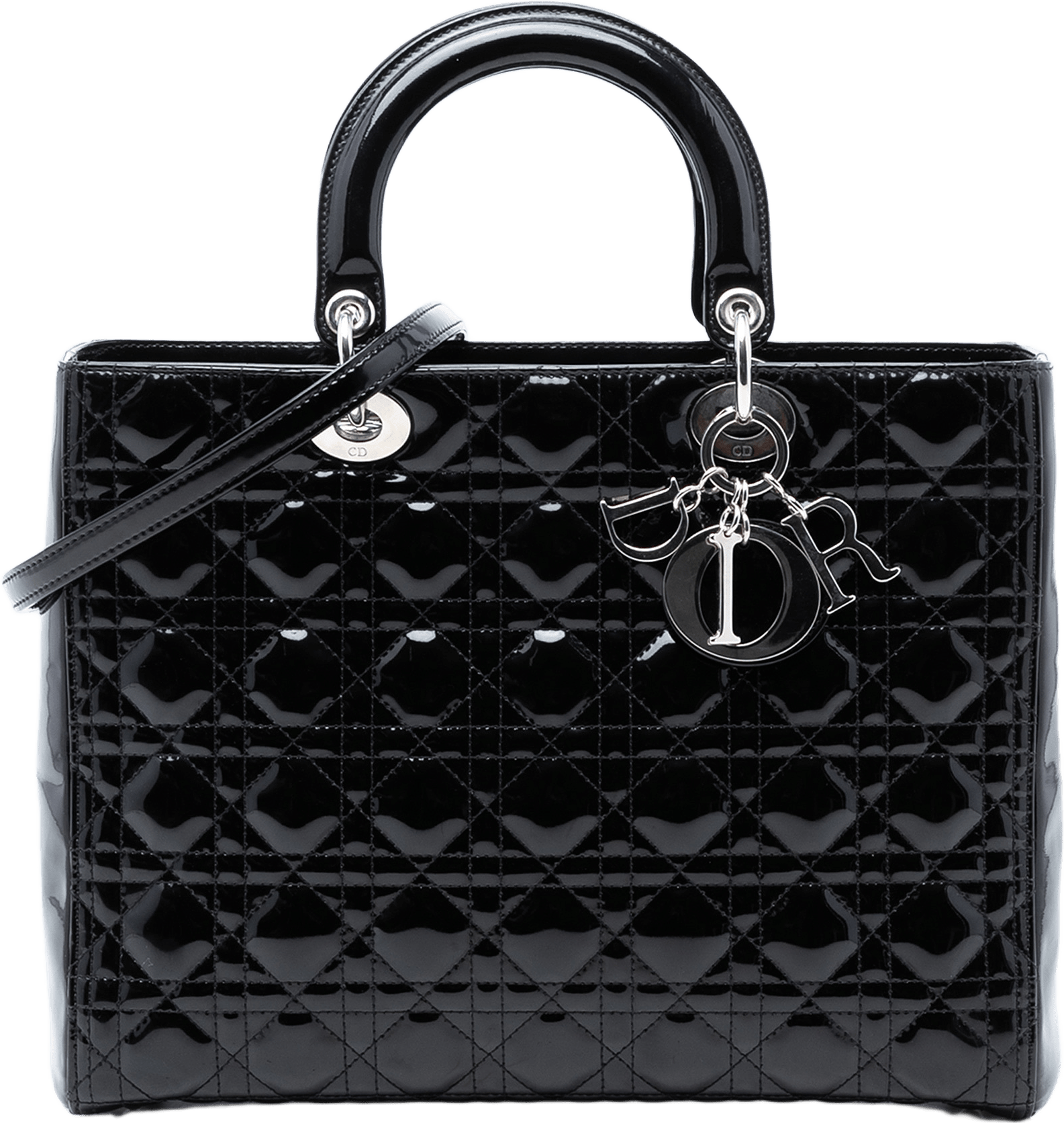 Dior Large Patent Cannage Lady Dior, från Luxclusif, i färgen black.