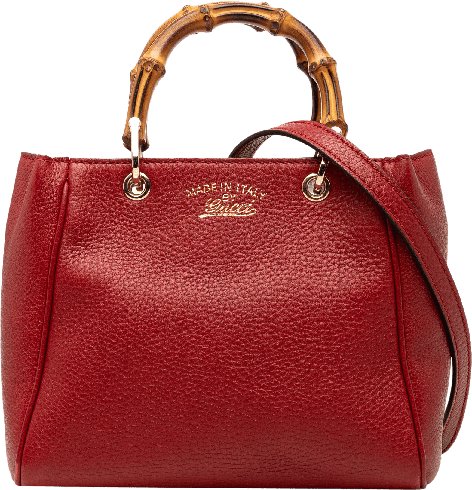 Gucci Mini Calfskin Bamboo Shopper Satchel, från Luxclusif, i färgen red.