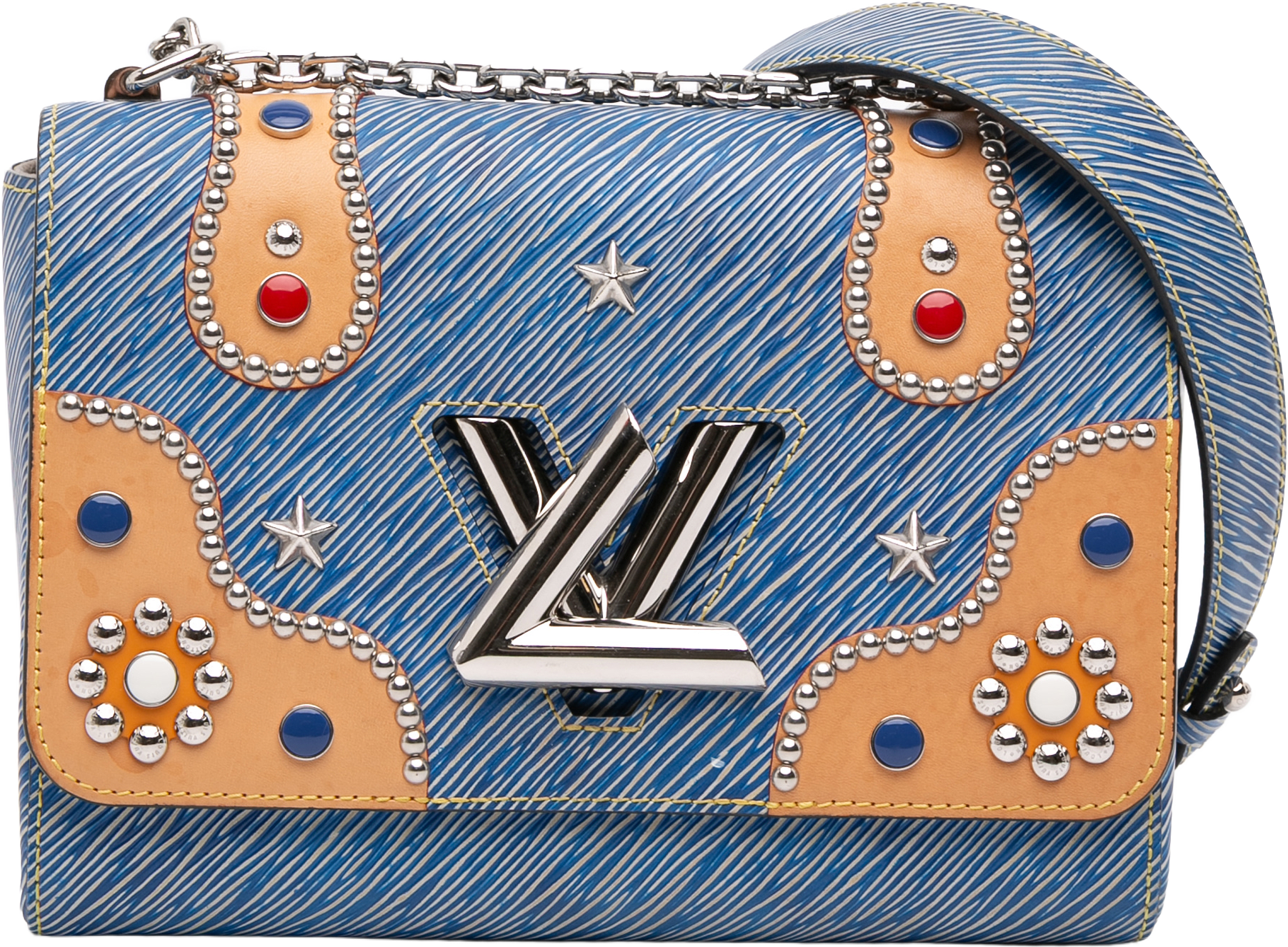 Louis Vuitton Epi Denim Studded Twist Mm, från Luxclusif, i färgen blue.