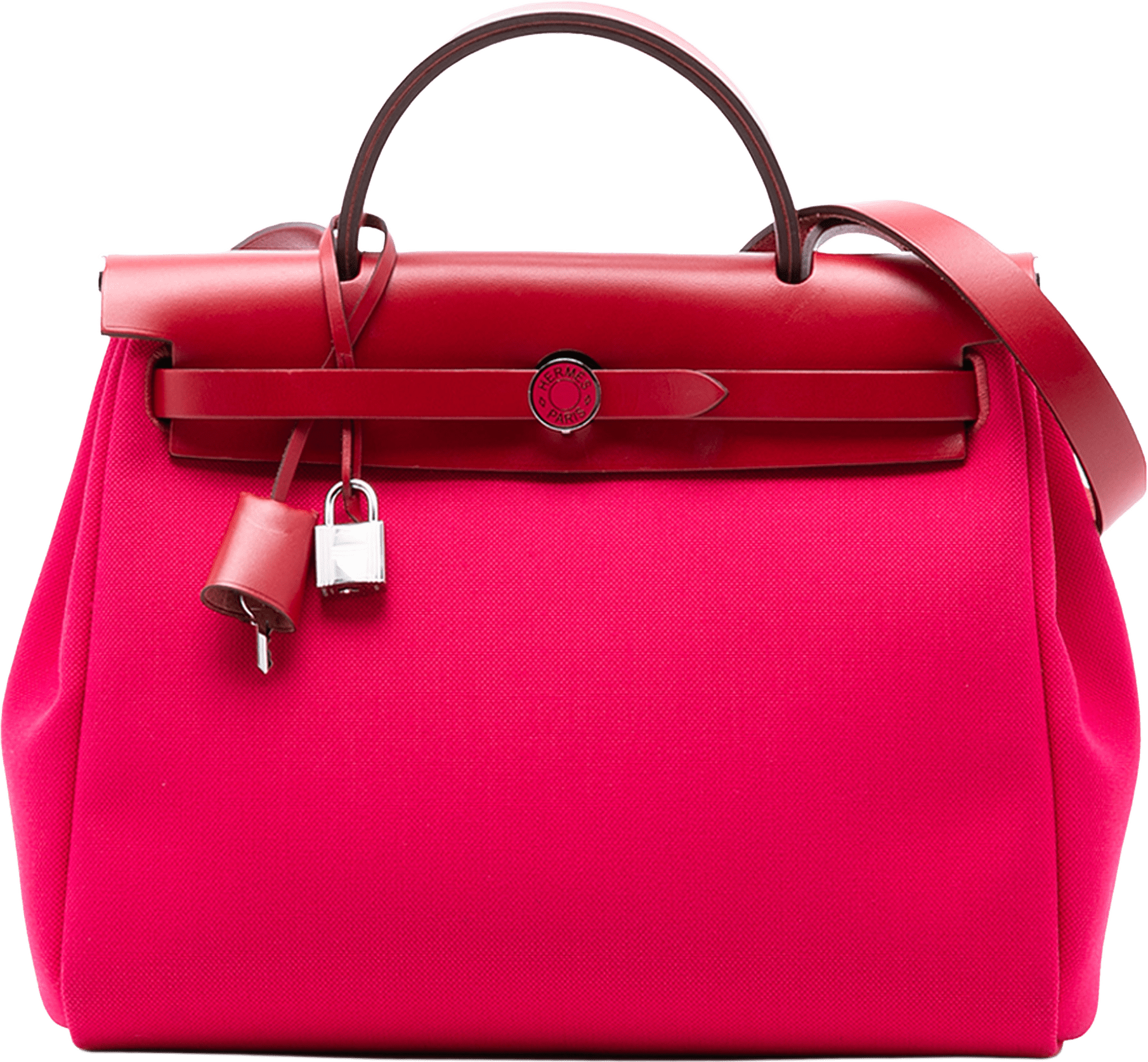 Hermès Toile Herbag Zip 31 Laque, från Luxclusif, i färgen dark pink.