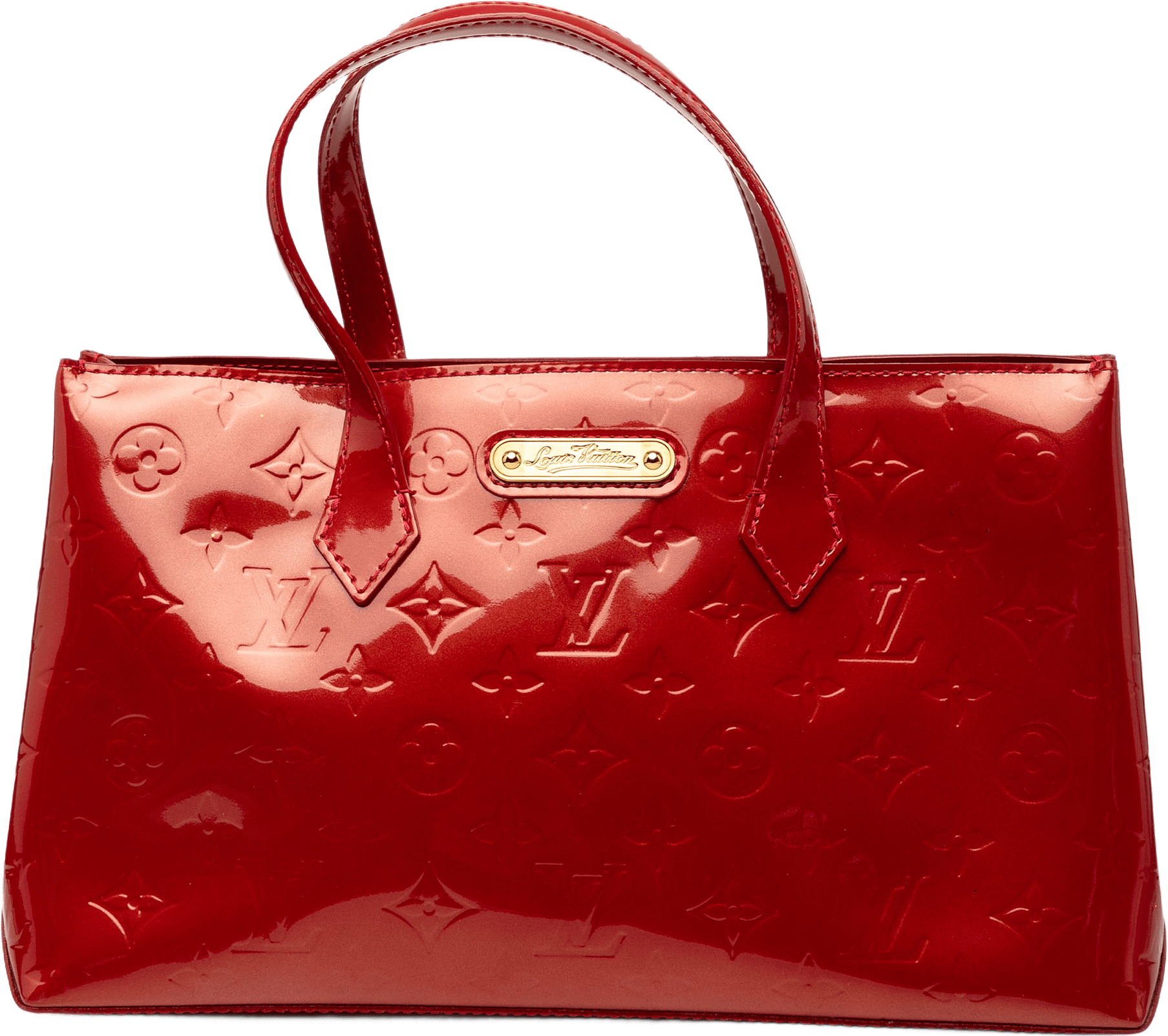 Louis Vuitton Monogram Vernis Wilshire Pm, från Luxclusif, i färgen red.