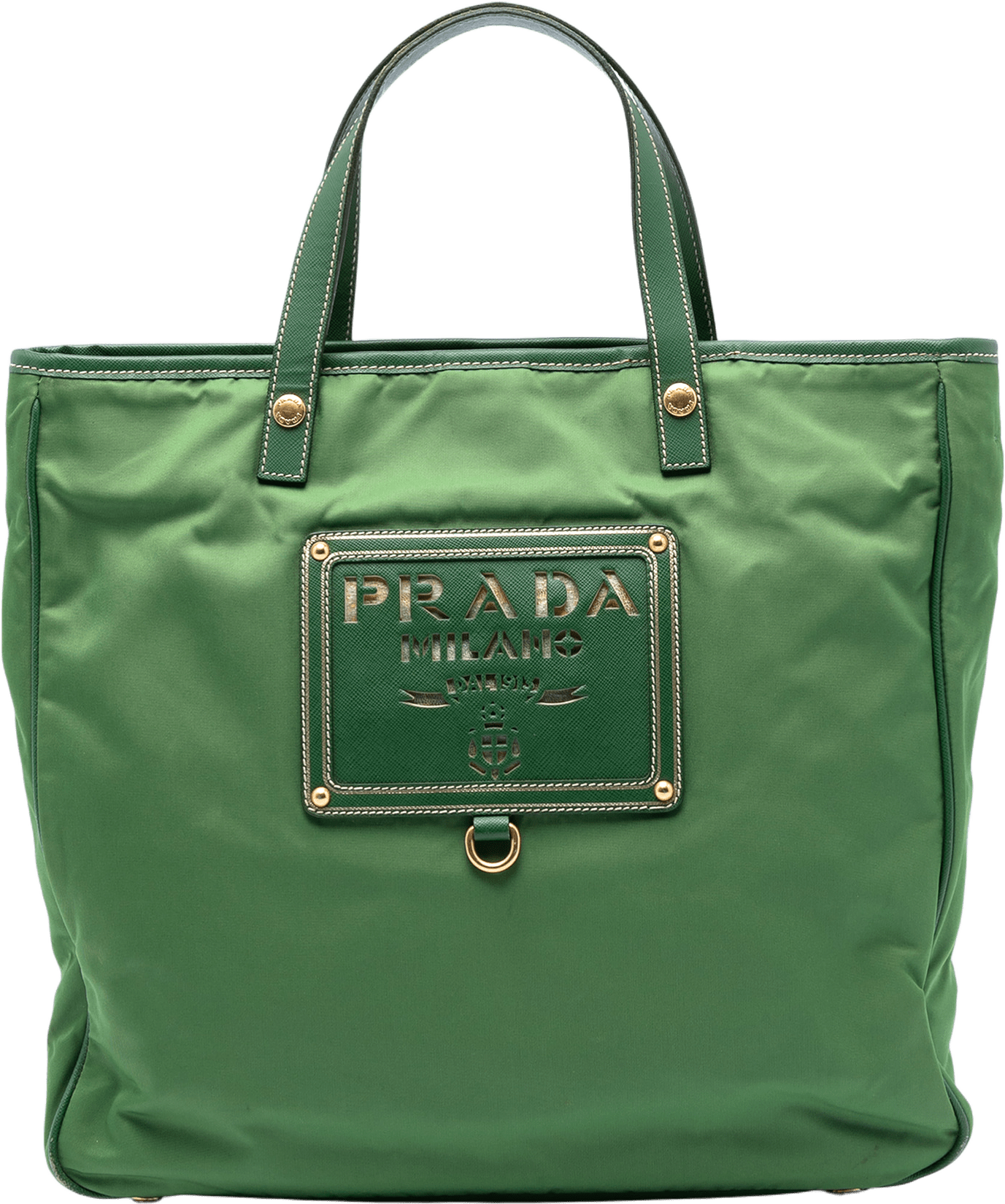 Prada Saffiano Trimmed Tessuto Logo Plate Convertible Tote, från Luxclusif, i färgen green.