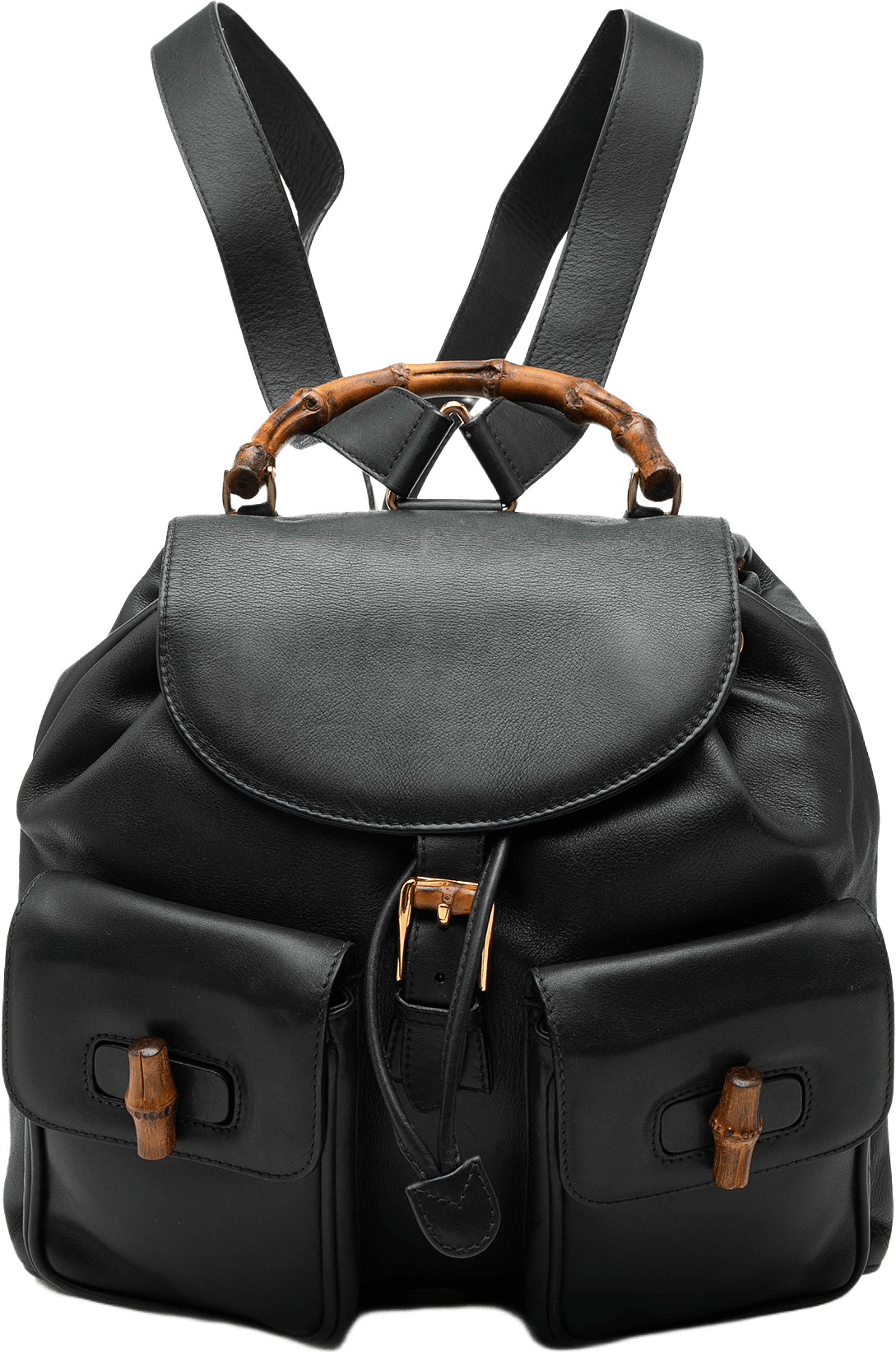 Gucci Calfskin Bamboo Drawstring Backpack, från Luxclusif, i färgen black.