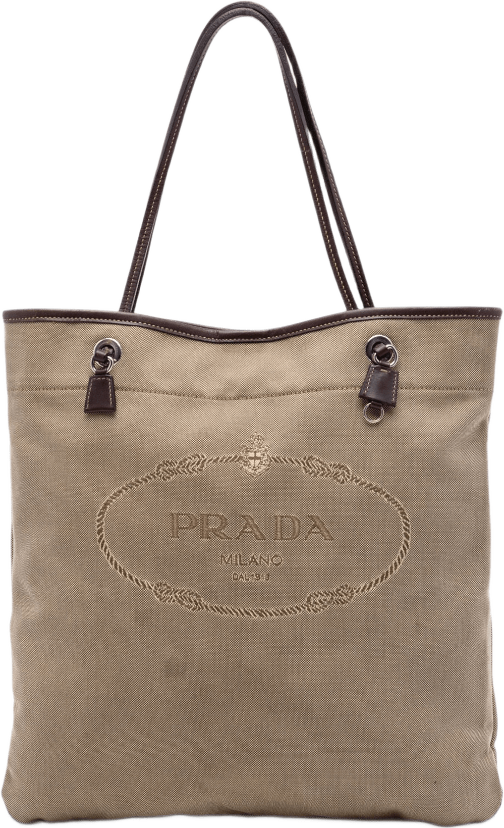 Prada Canvas Canapa Logo Tote, från Luxclusif, i färgen light brown.