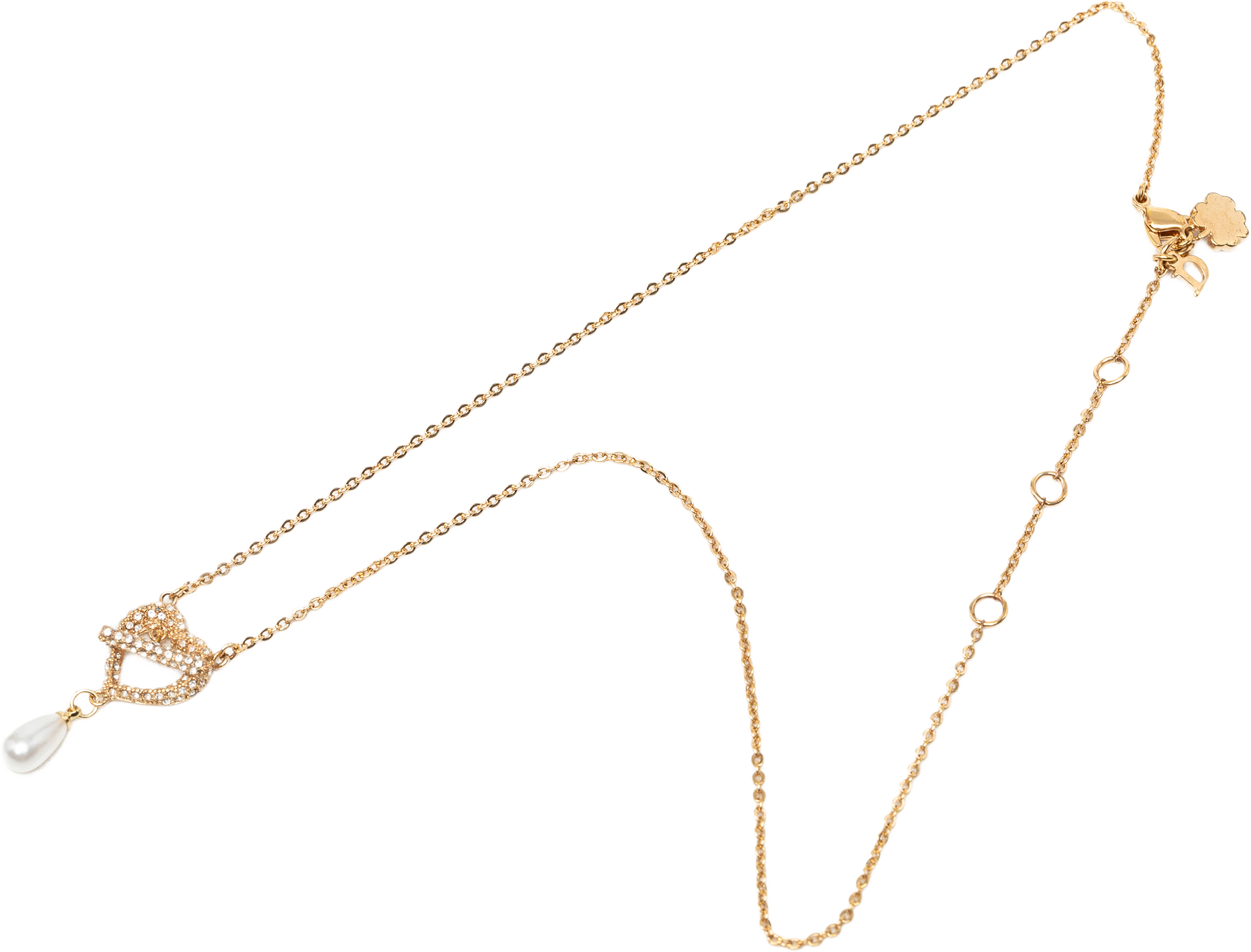 Dior Gold Plated Stass And Faux Pear Teardrop Pendant Necklace, från Luxclusif, i färgen guld.