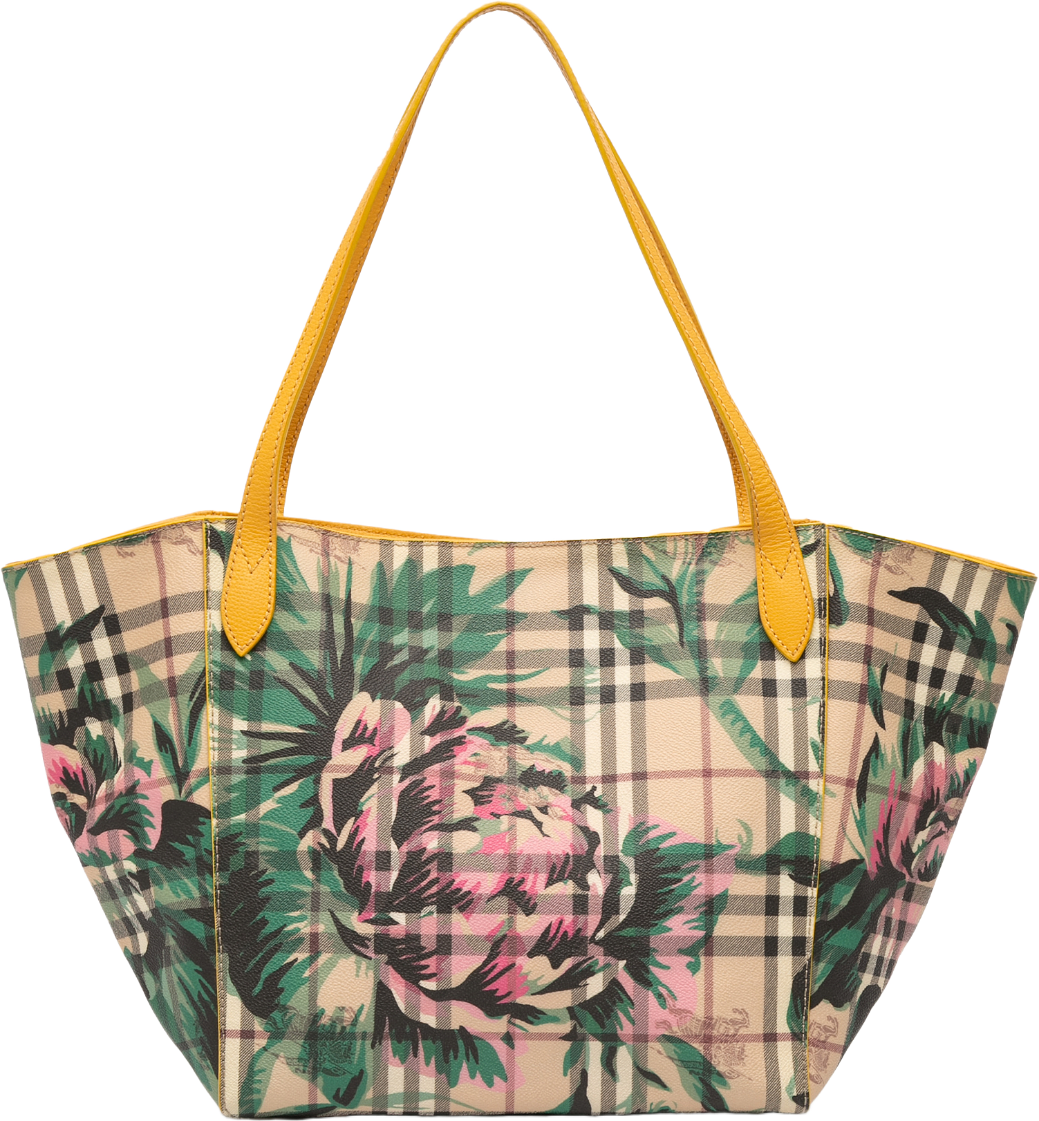 Burberry Small Haymarket Check Floral Print Coated Canvas Canterbury Tote, från Luxclusif, i färgen beige.