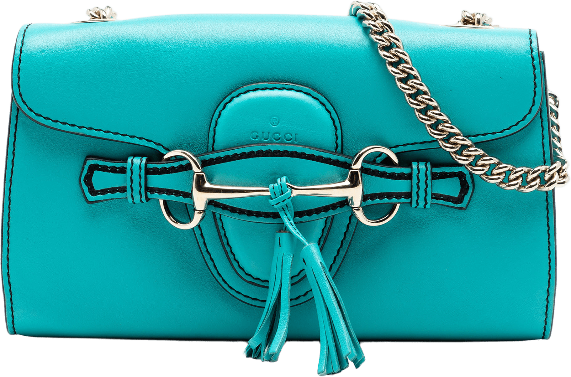 Gucci Small Leather Emily Crossbody, från Luxclusif, i färgen turquoise.