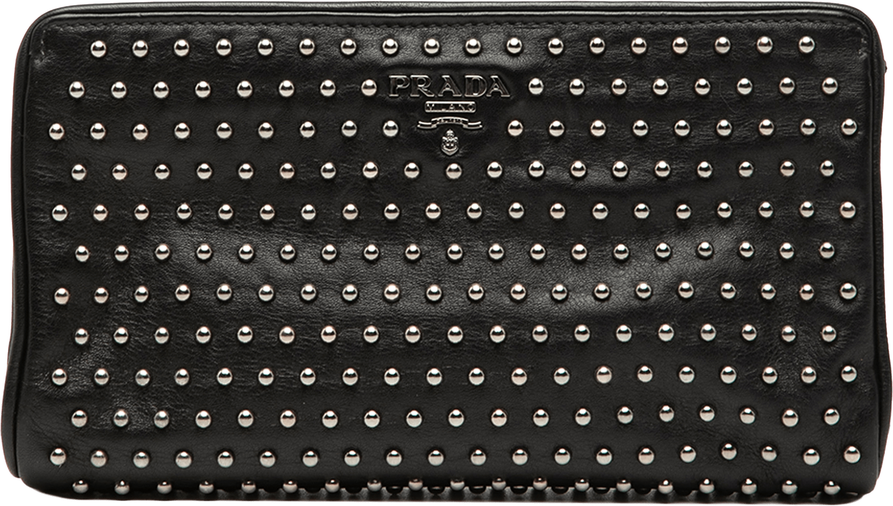 Prada Studded Leather Clasp Clutch, från Luxclusif, i färgen black.
