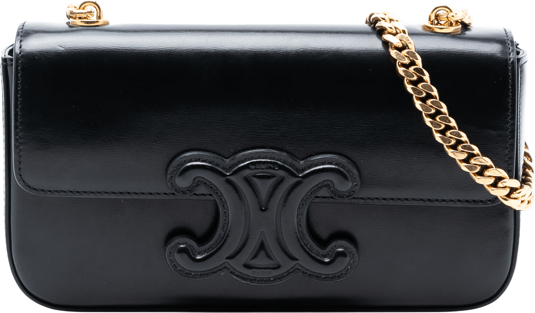 Celine Smooth Calfskin Cuir Triomphe Chain Shoulder Bag, från Luxclusif, i färgen black.