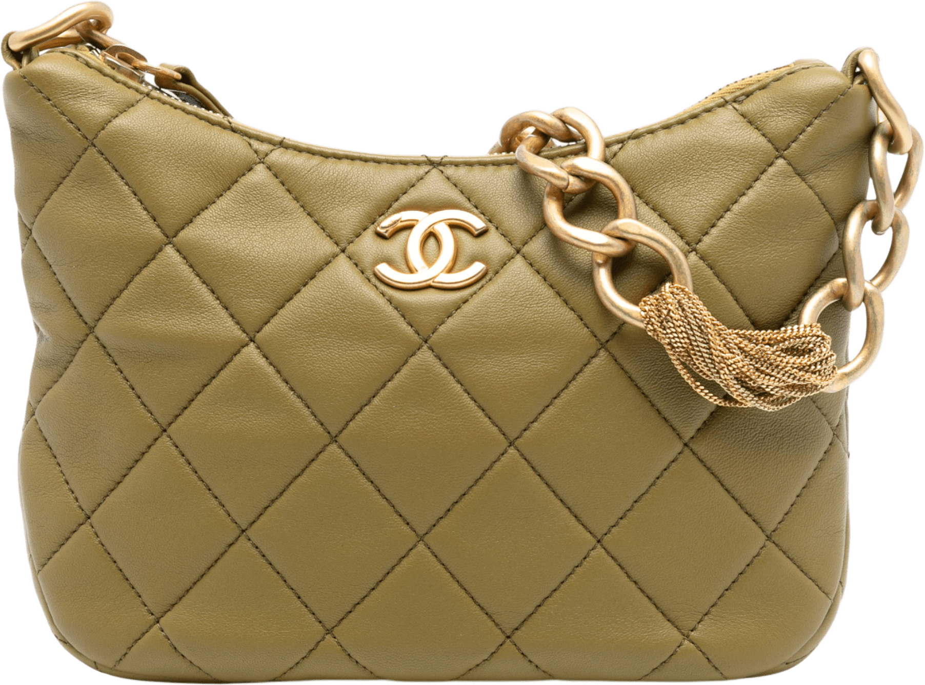 Chanel Paris Dakar Quilted Lambskin Mixed Chain Hobo, från Luxclusif, i färgen olive green.