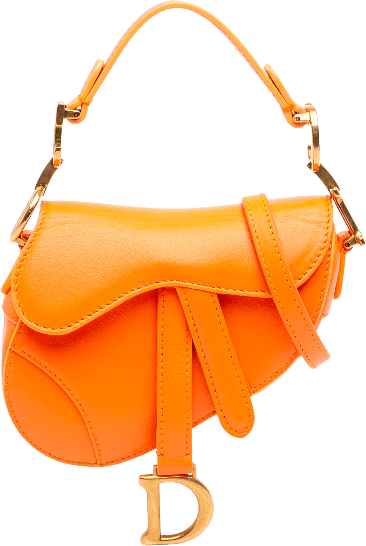 Dior Micro Goatskin Saddle Bag, från Luxclusif, i färgen orange.