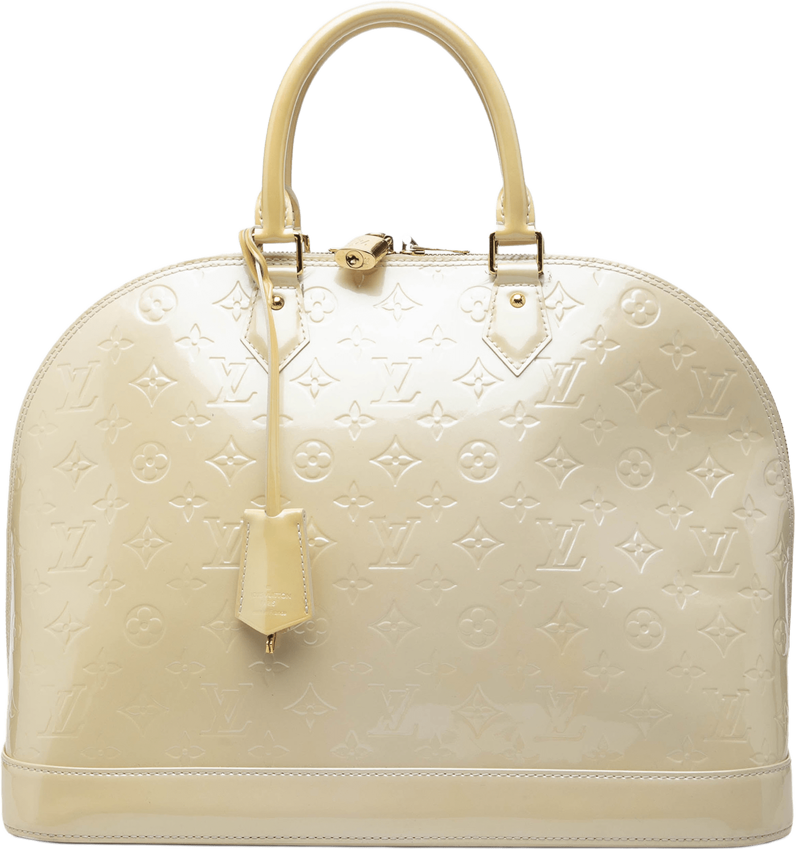 Louis Vuitton Monogram Vernis Alma Gm, från Luxclusif, i färgen beige.