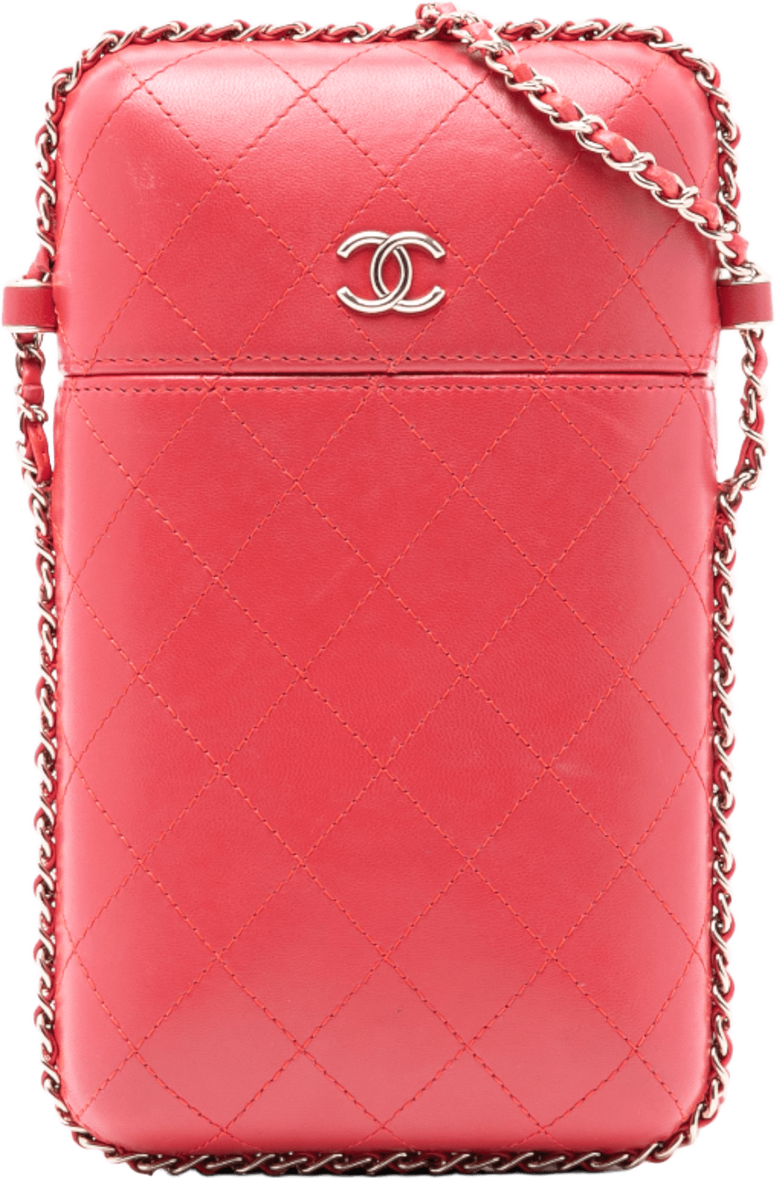 Chanel Cc Quilted Lambskin Chain Around Phone Holder, från Luxclusif, i färgen red.
