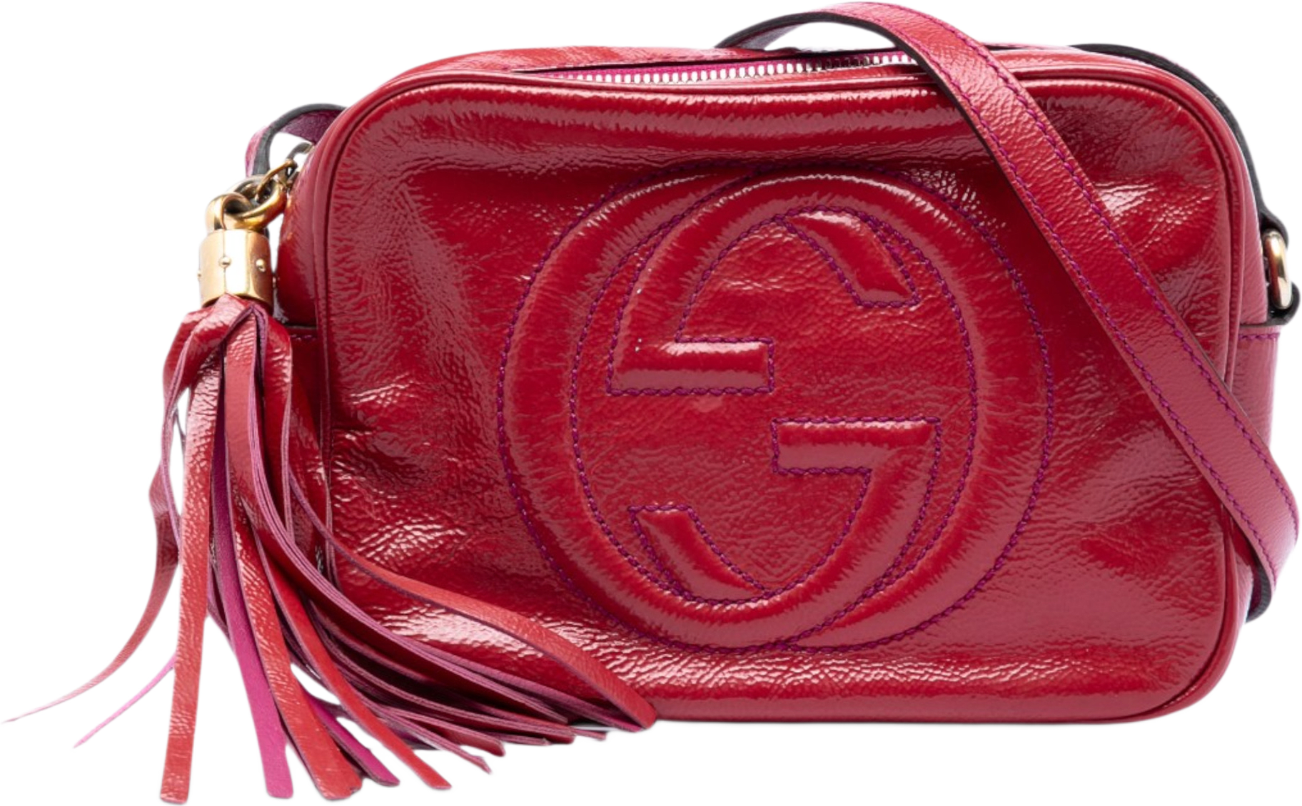 Gucci Patent Soho Disco Crossbody, från Luxclusif, i färgen dark pink.