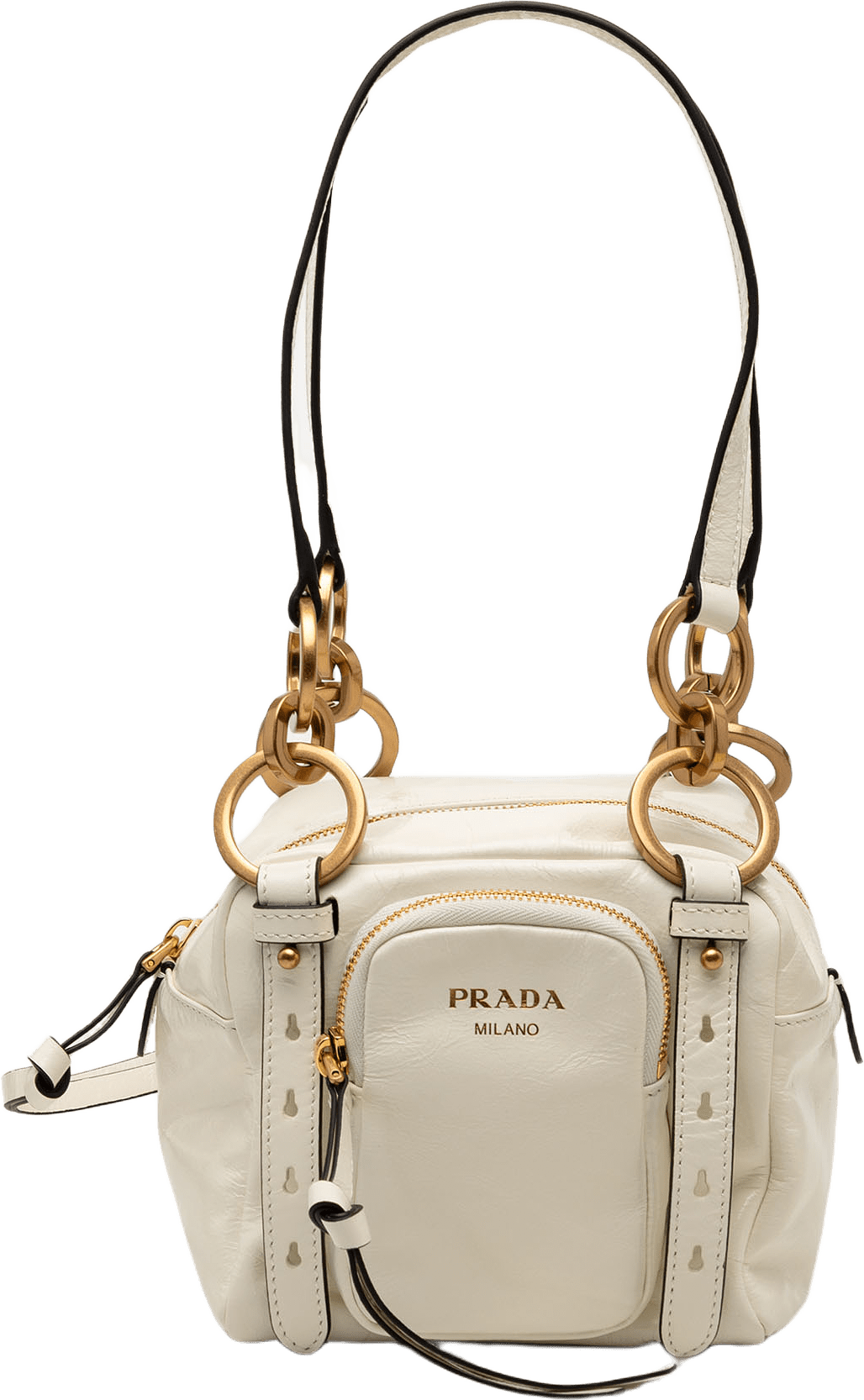 Prada Mini Soft Calfskin Dangle Top Handle Bag, från Luxclusif, i färgen white.