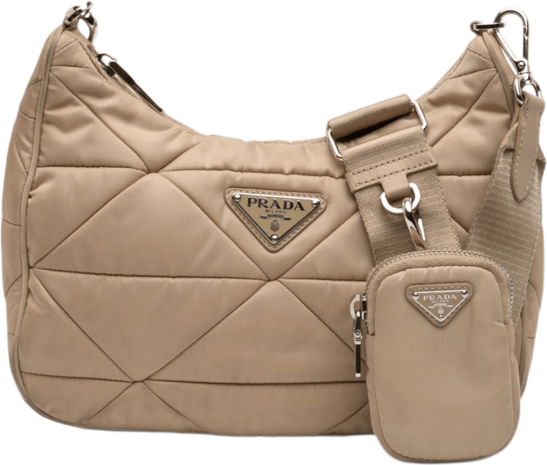 Prada Quilted Re Nylon Padded Re Edition 2005 Crossbody, från Luxclusif, i färgen beige.
