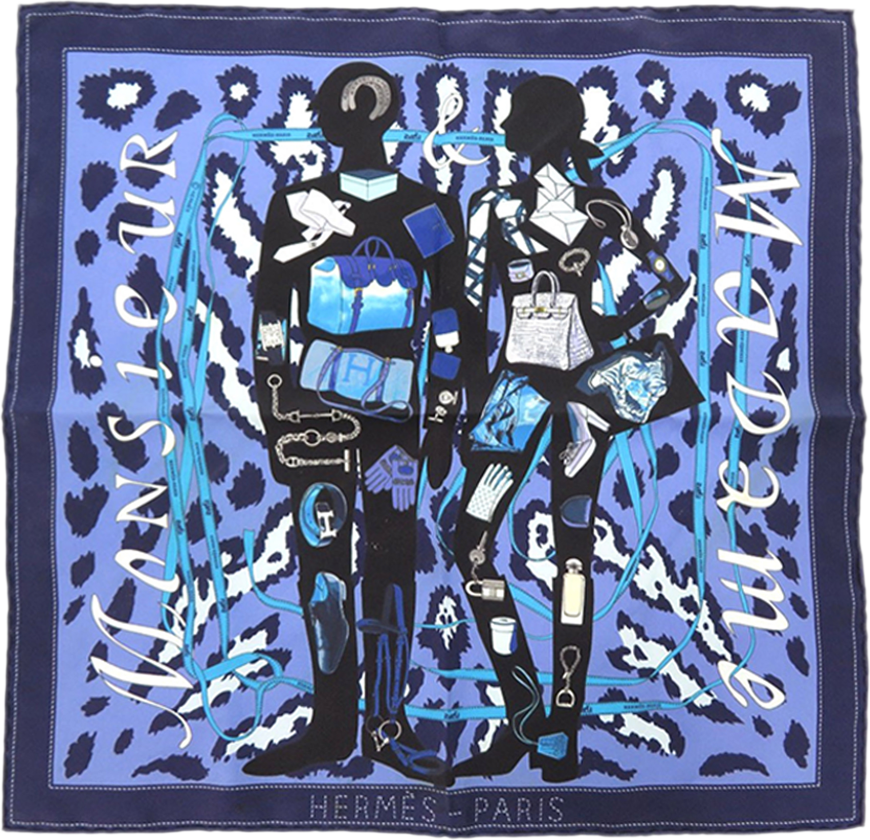 Hermès Monsieur Et Madame Silk Scarf, från Luxclusif, i färgen blue.