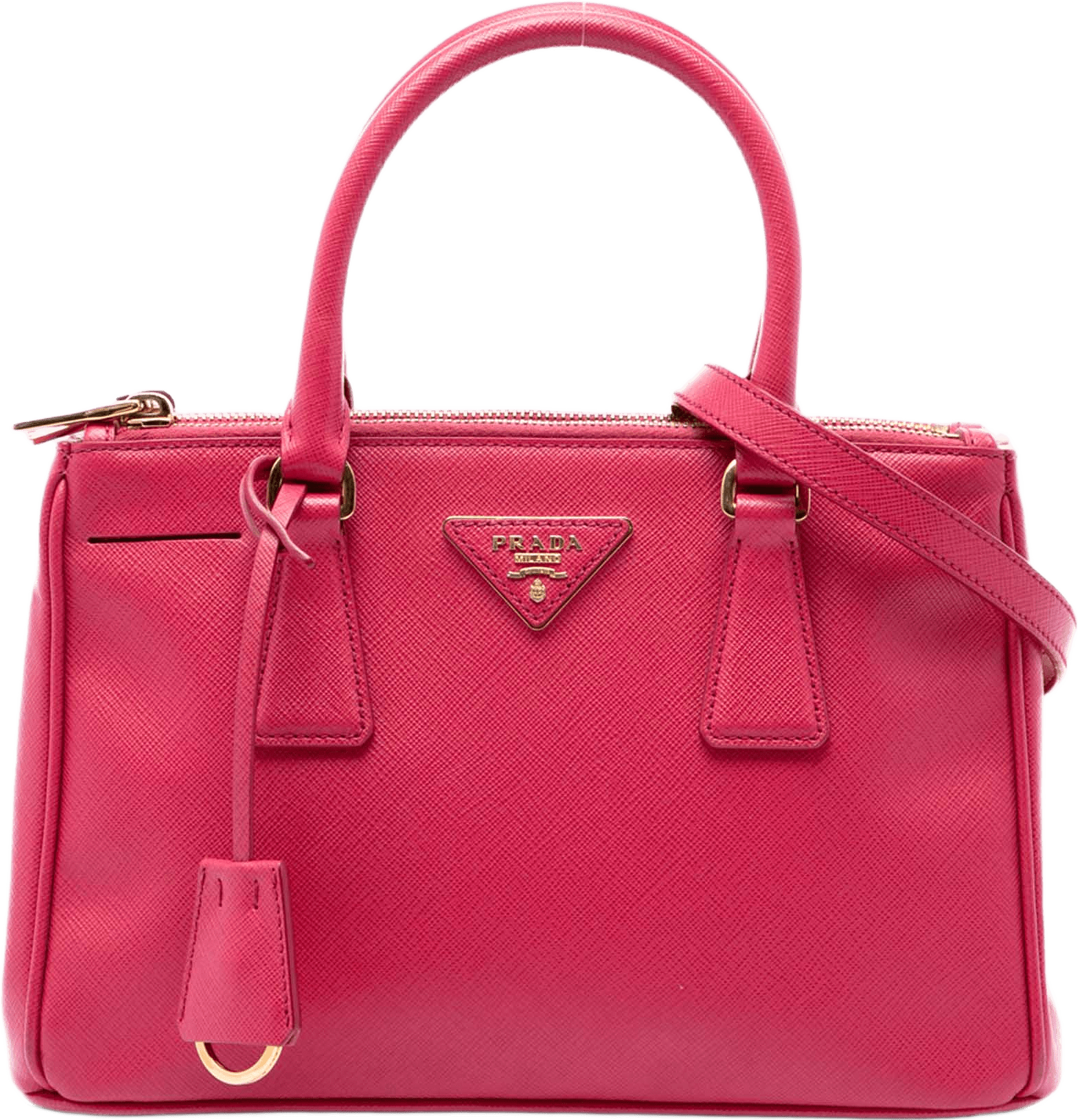 Prada Mini Saffiano Lux Galleria Double Zip Satchel, från Luxclusif, i färgen rosa.