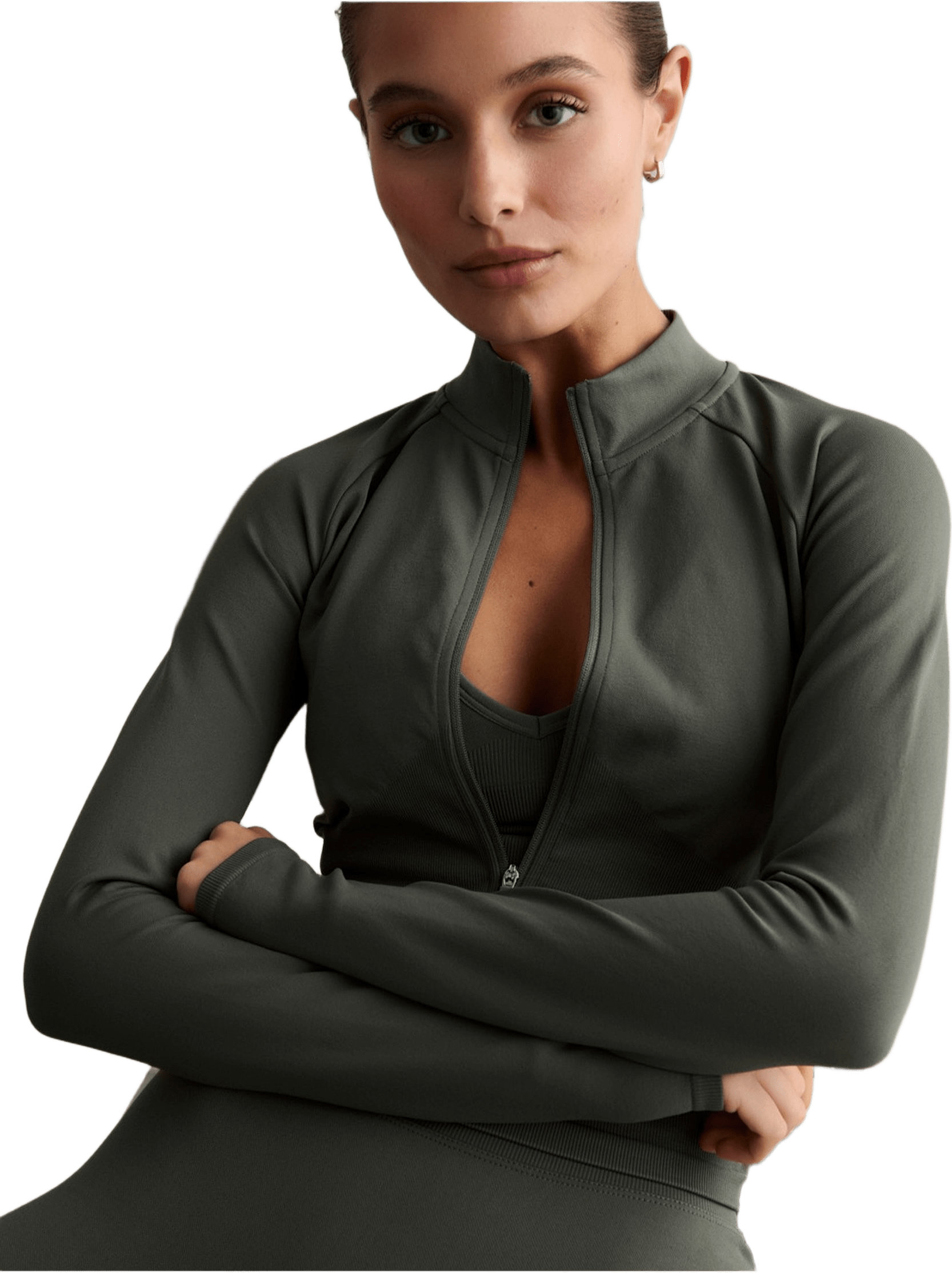 Shape Seamless Zip Jacket, från aim'n, i färgen ivy.