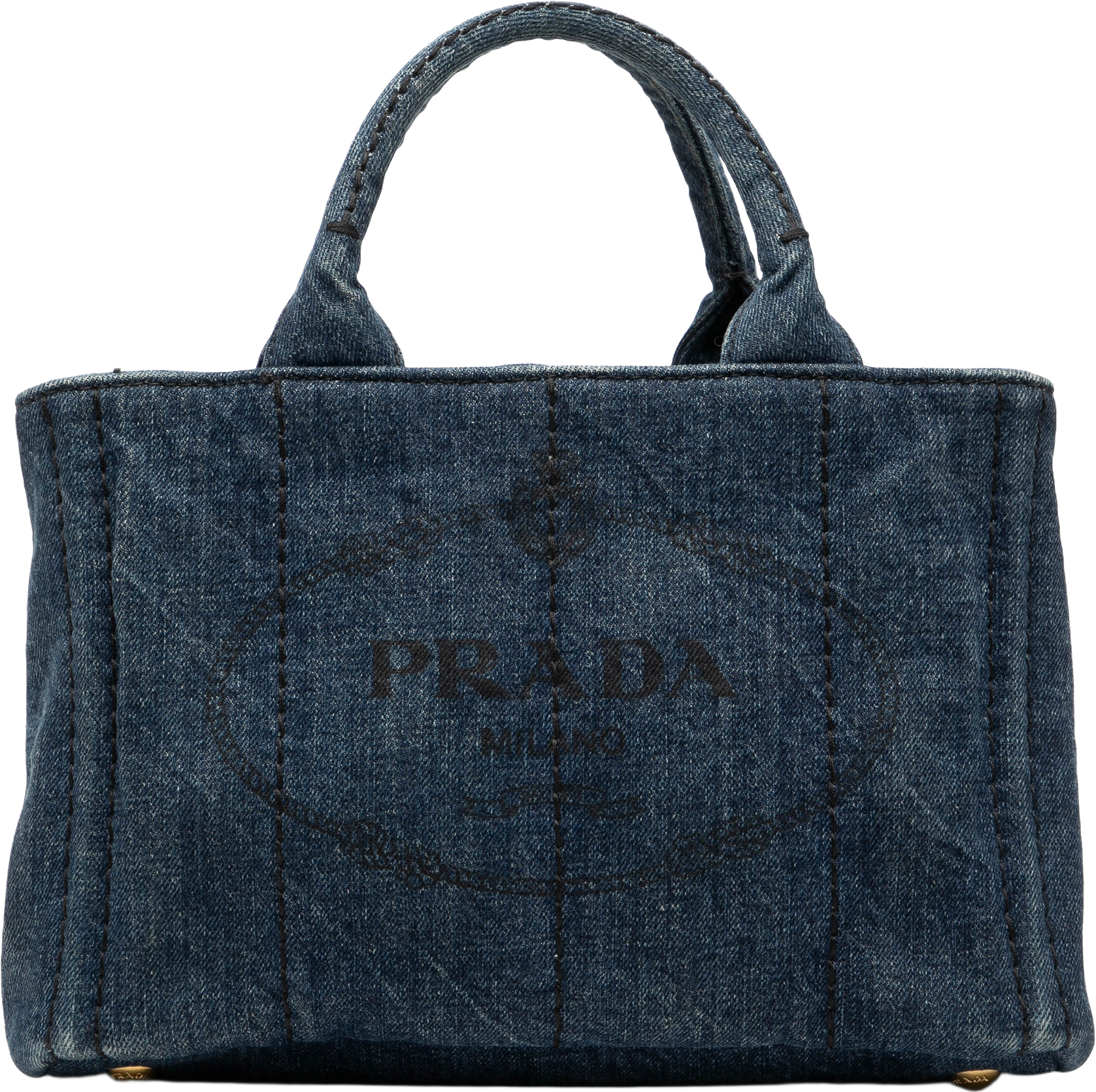 Prada Small Denim Canapa Logo Satchel, från Luxclusif, i färgen denim.