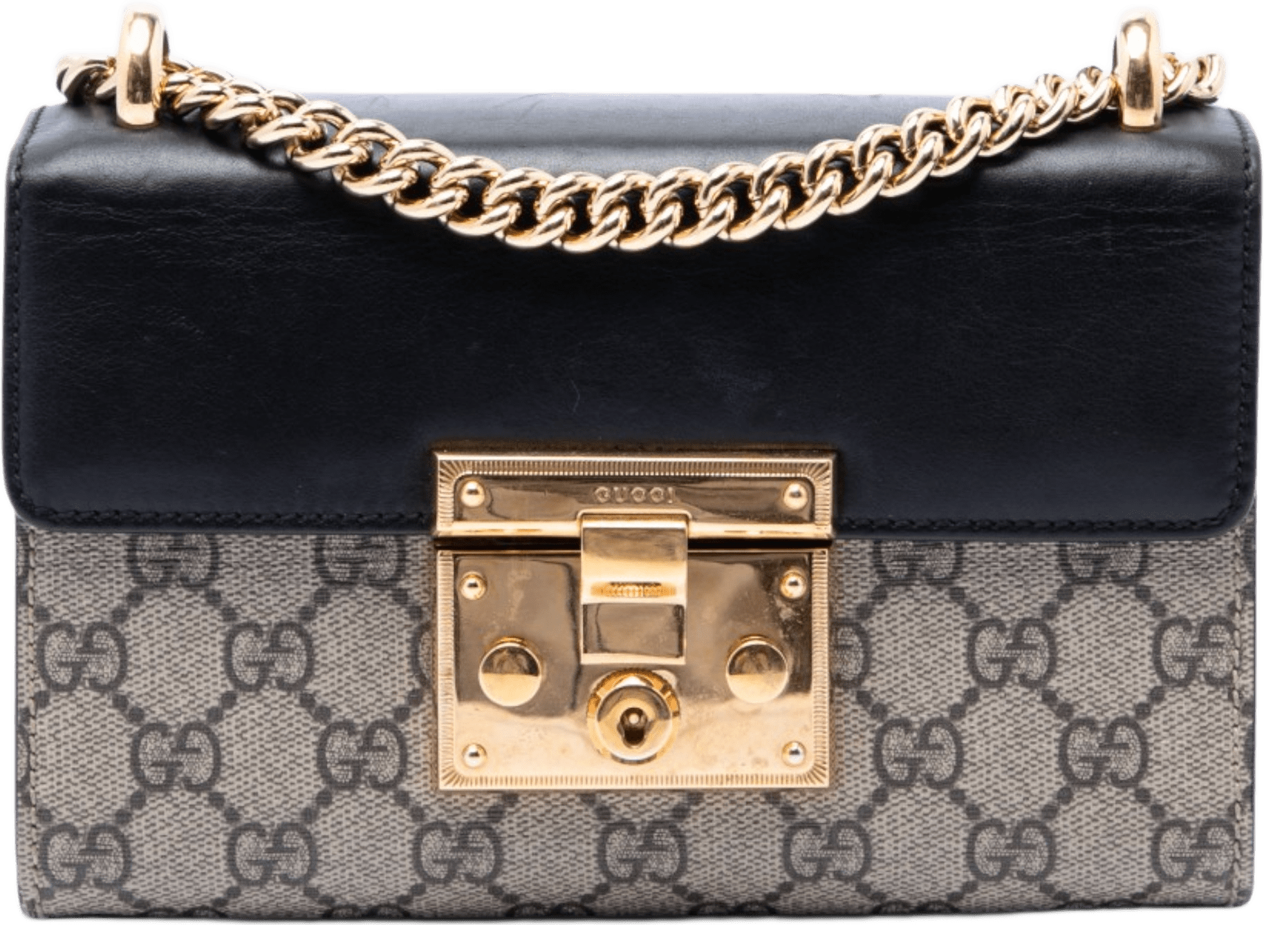 Gucci Small Gg Supreme Padlock Crossbody, från Luxclusif, i färgen beige.
