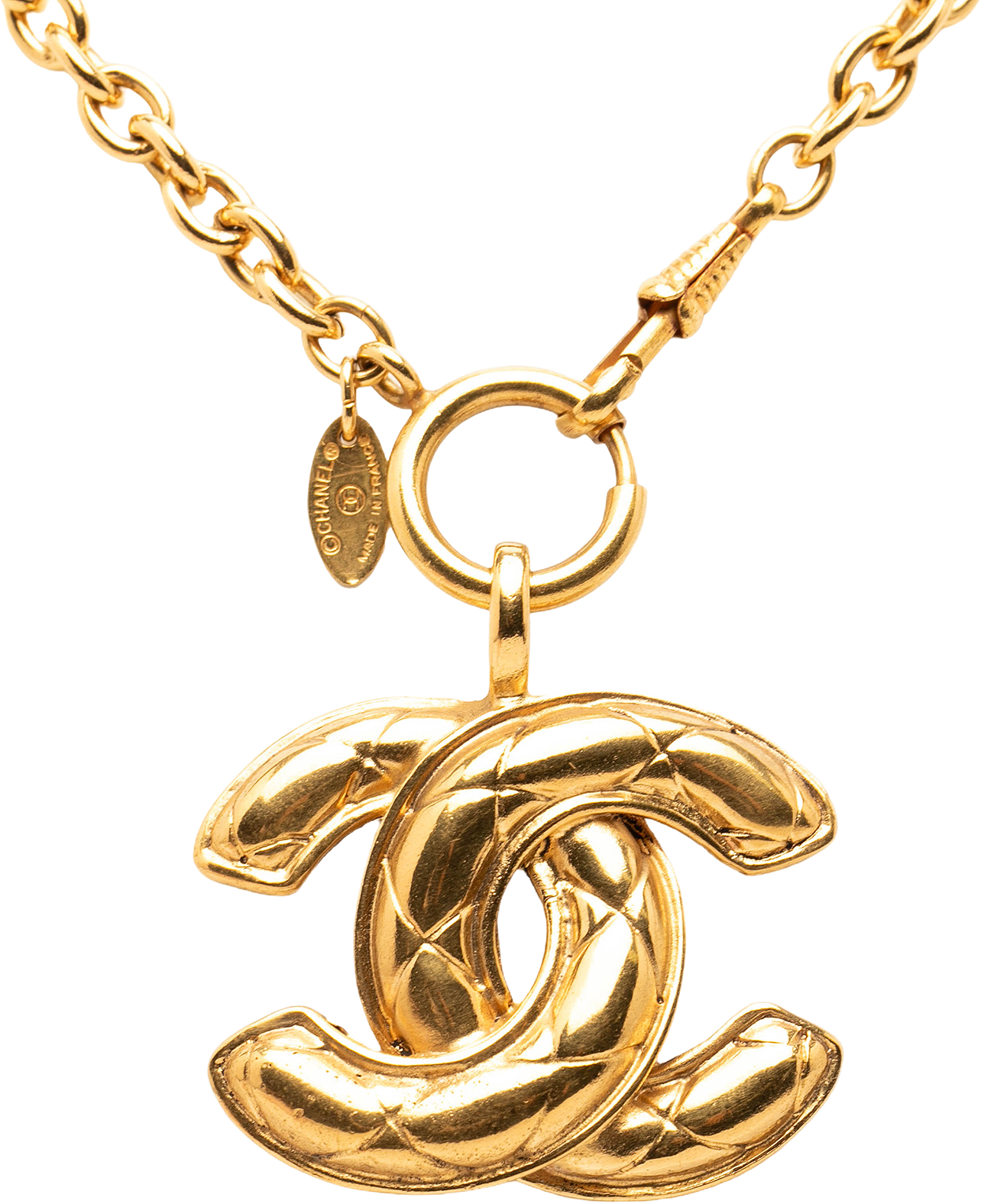 Chanel Cc Gold Plated Quilted Pendant Necklace, från Luxclusif, i färgen gold.