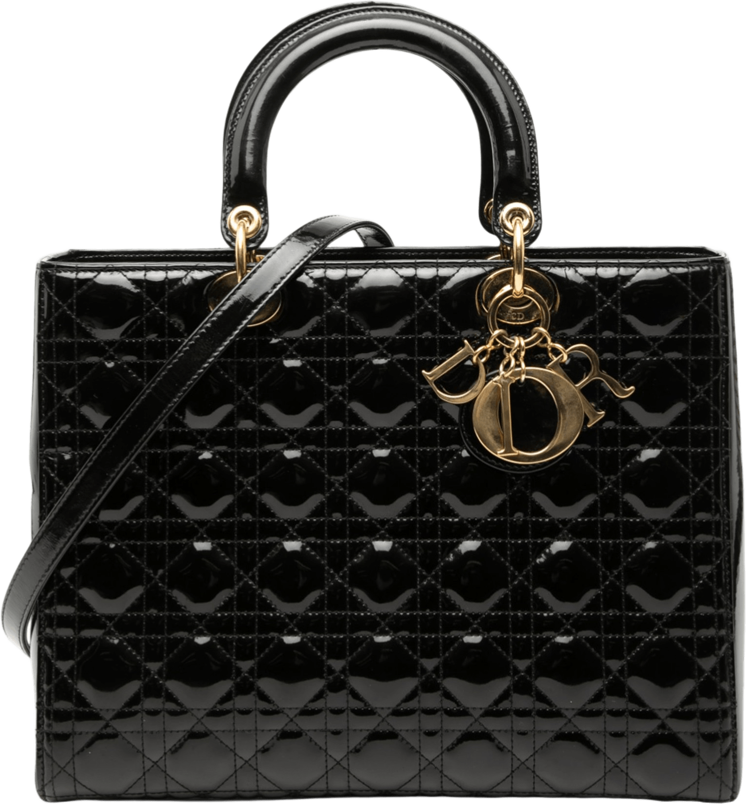 Dior Large Patent Cannage Lady Dior, från Luxclusif, i färgen black.