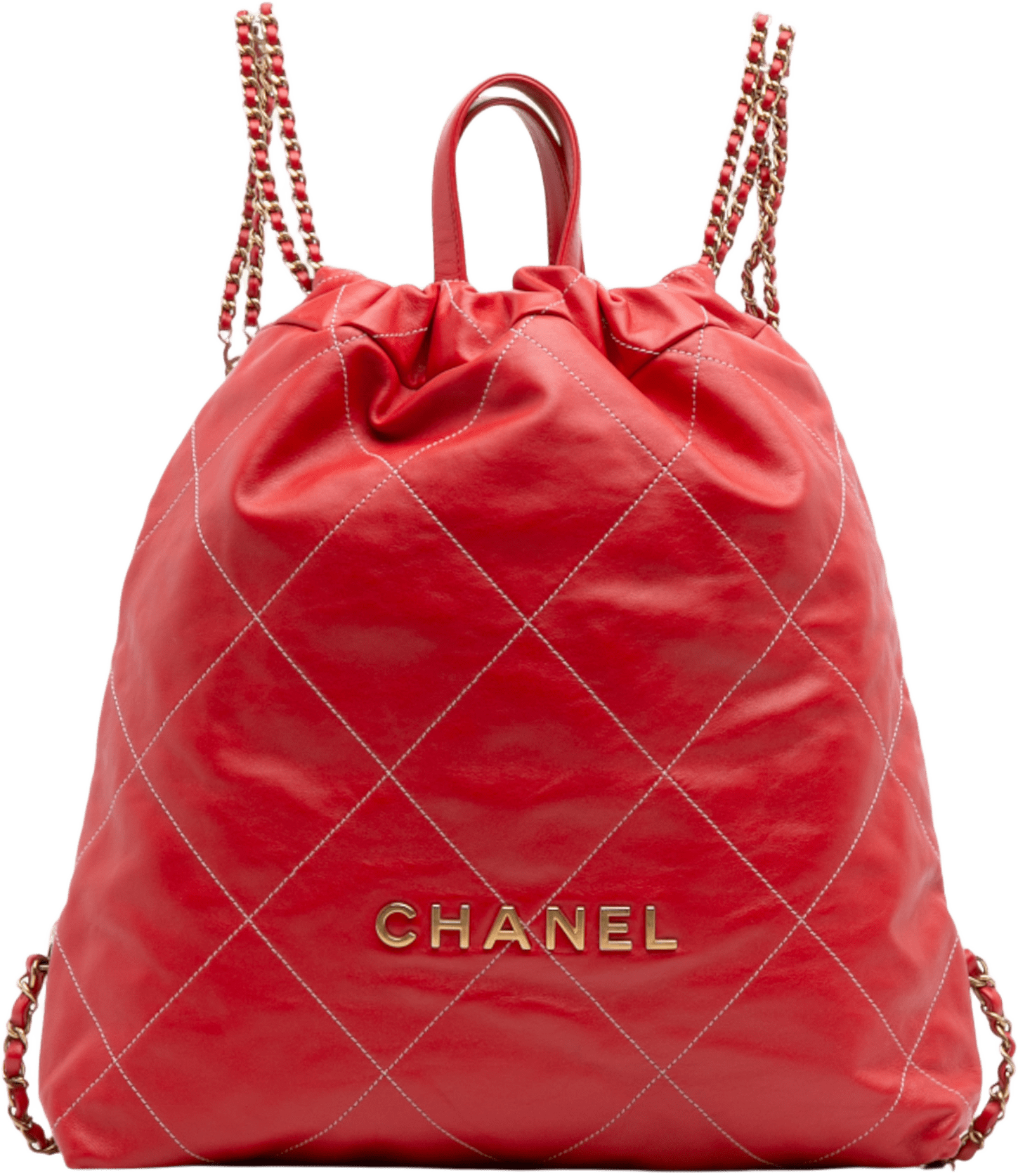Chanel Large Shiny Quilted Calfskin 22 Backpack, från Luxclusif, i färgen red.