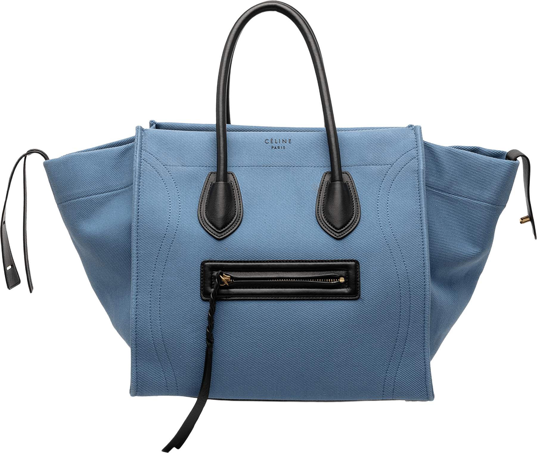 Celine Medium Denim Phantom Luggage Tote, från Luxclusif, i färgen blue.