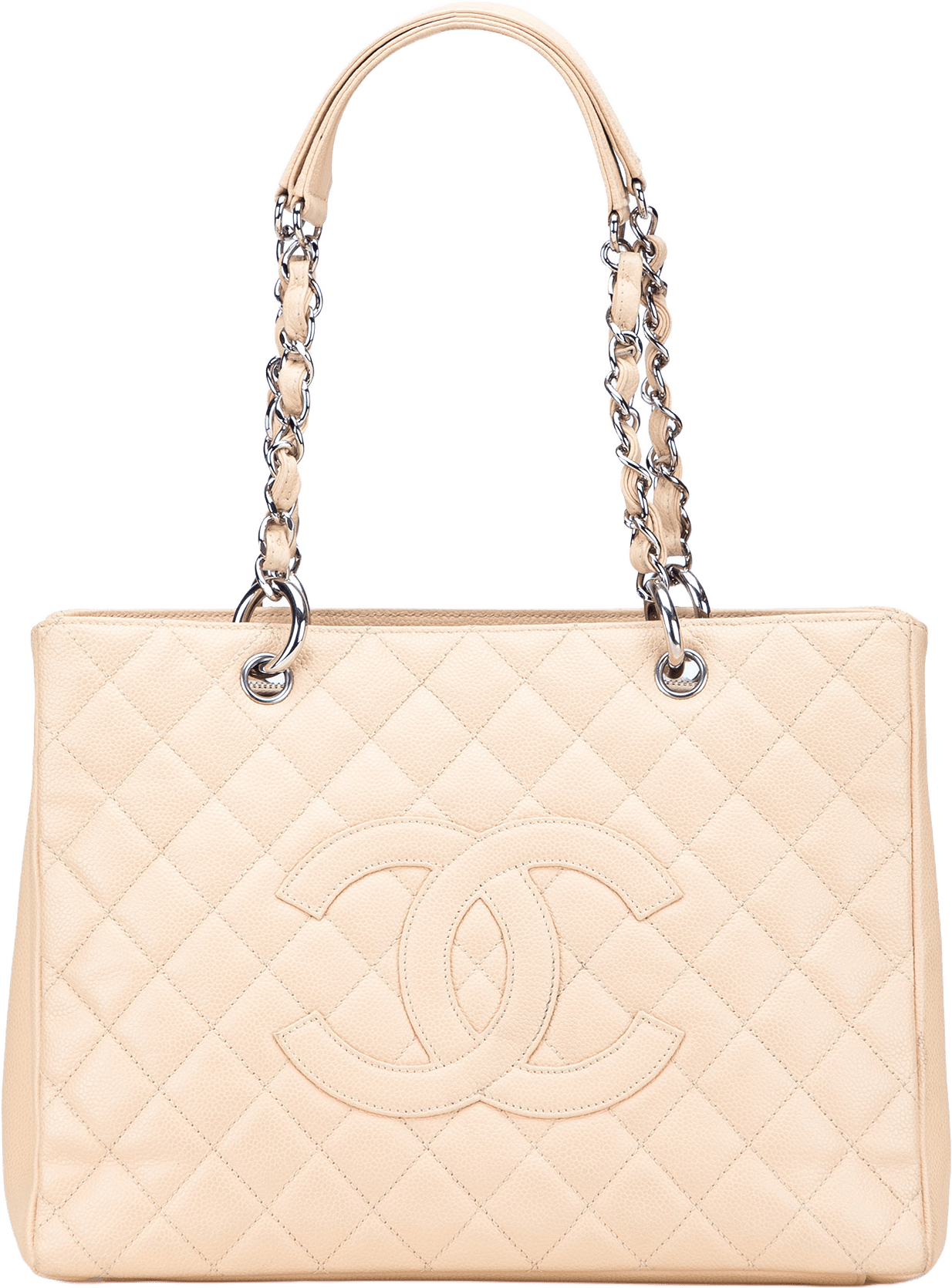 Chanel Caviar Grand Shopping Tote, från Luxclusif, i färgen light beige.