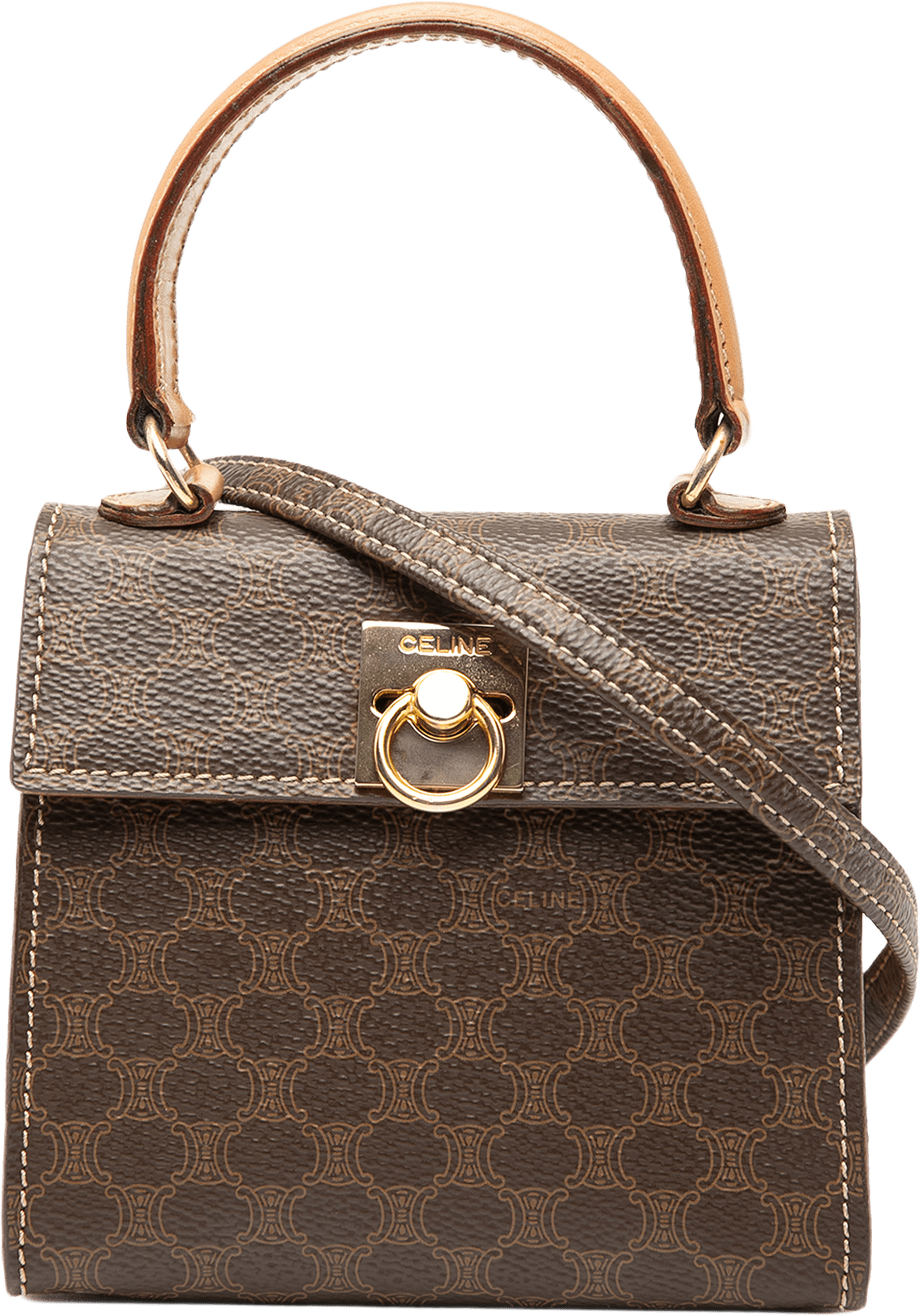 Celine Mini Macadam Coated Canvas Top Handle Bag, från Luxclusif, i färgen brun.