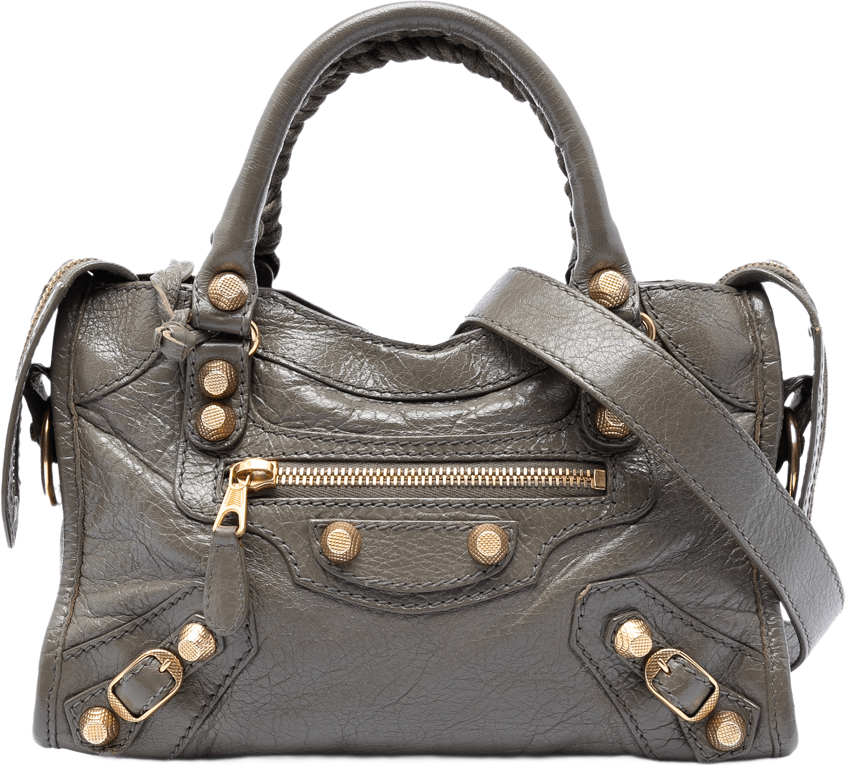 Balenciaga Mini Lambskin Motocross Giant 12 City Satchel, från Luxclusif, i färgen gray.