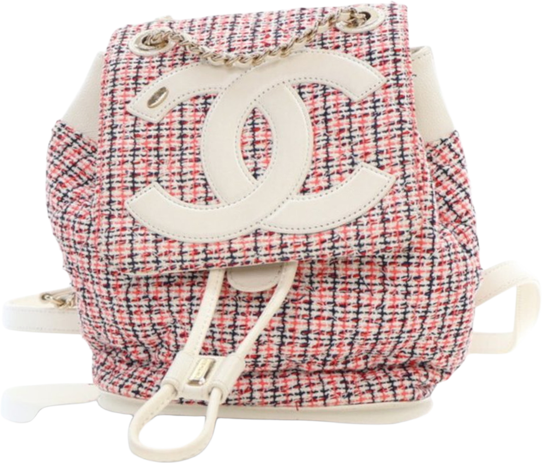 Chanel Tweed And Lambskin Cc Mania Backpack, från Luxclusif, i färgen indian red.