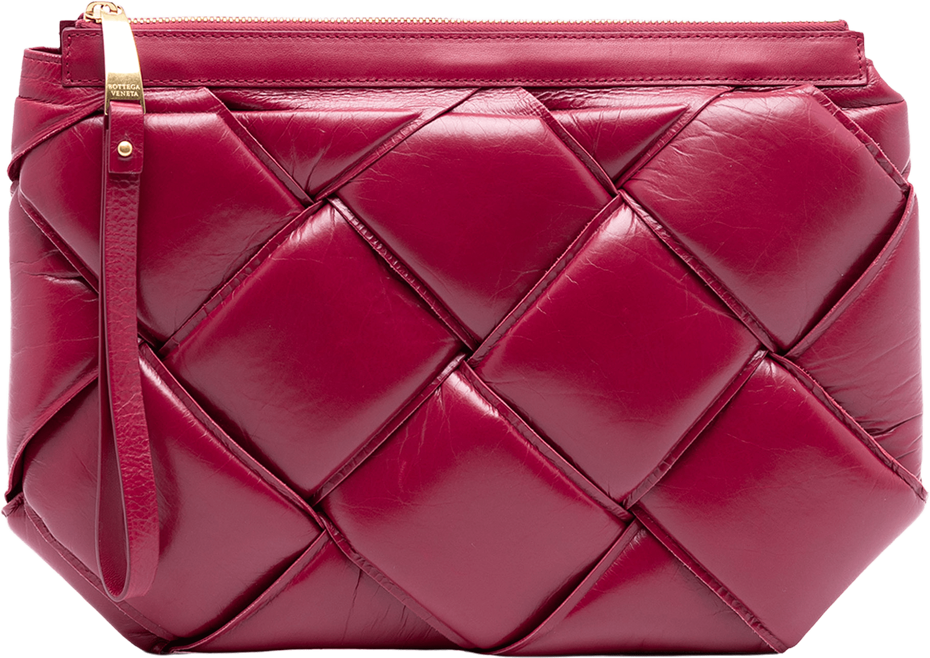 Bottega Veneta Lambskin Maxi Intrecciato Padded Pouch, från Luxclusif, i färgen dark pink.