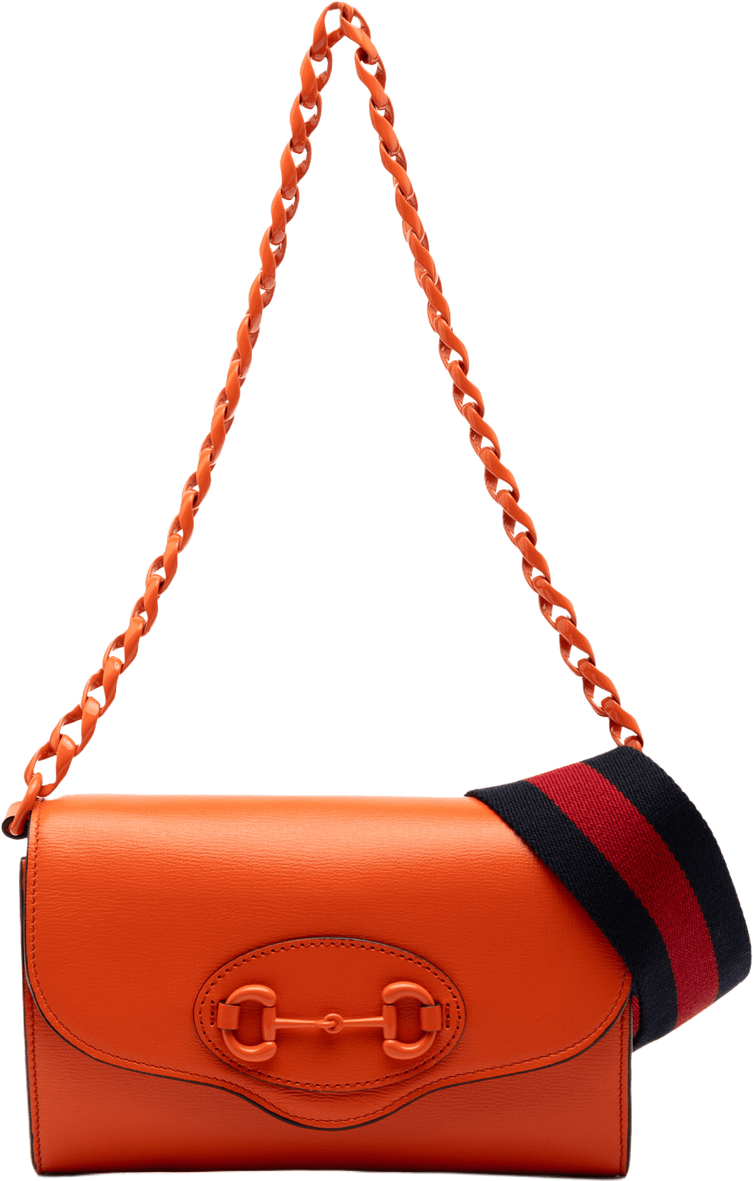 Gucci Mini Leather Horsebit 1955 Web Crossbody, från Luxclusif, i färgen dark orange.