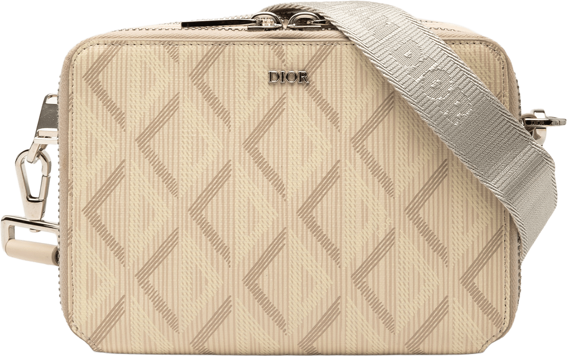 Dior Cd Diamond Coated Canvas Zipped Pouch With Strap, från Luxclusif, i färgen beige.