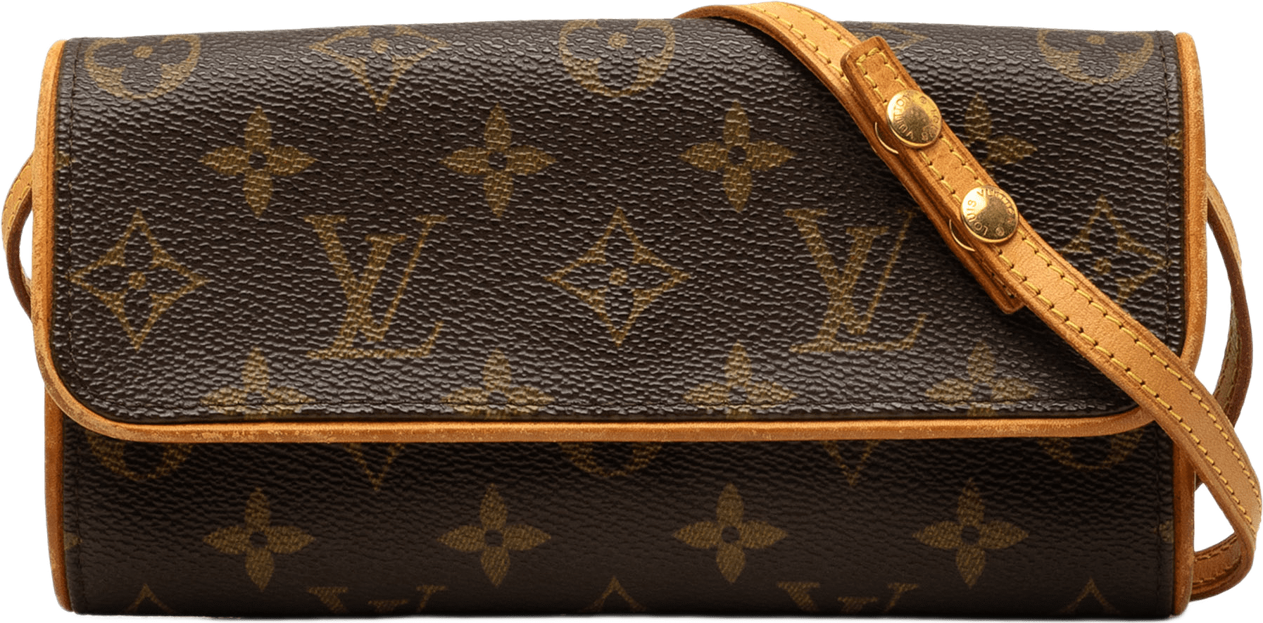 Louis Vuitton Monogram Pochette Twin Pm, från Luxclusif, i färgen brun.
