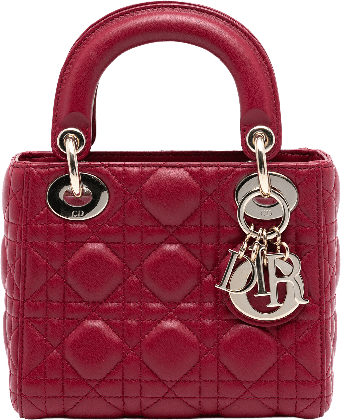 Dior Mini Lambskin Cannage Lady Dior, från Luxclusif, i färgen dark red.