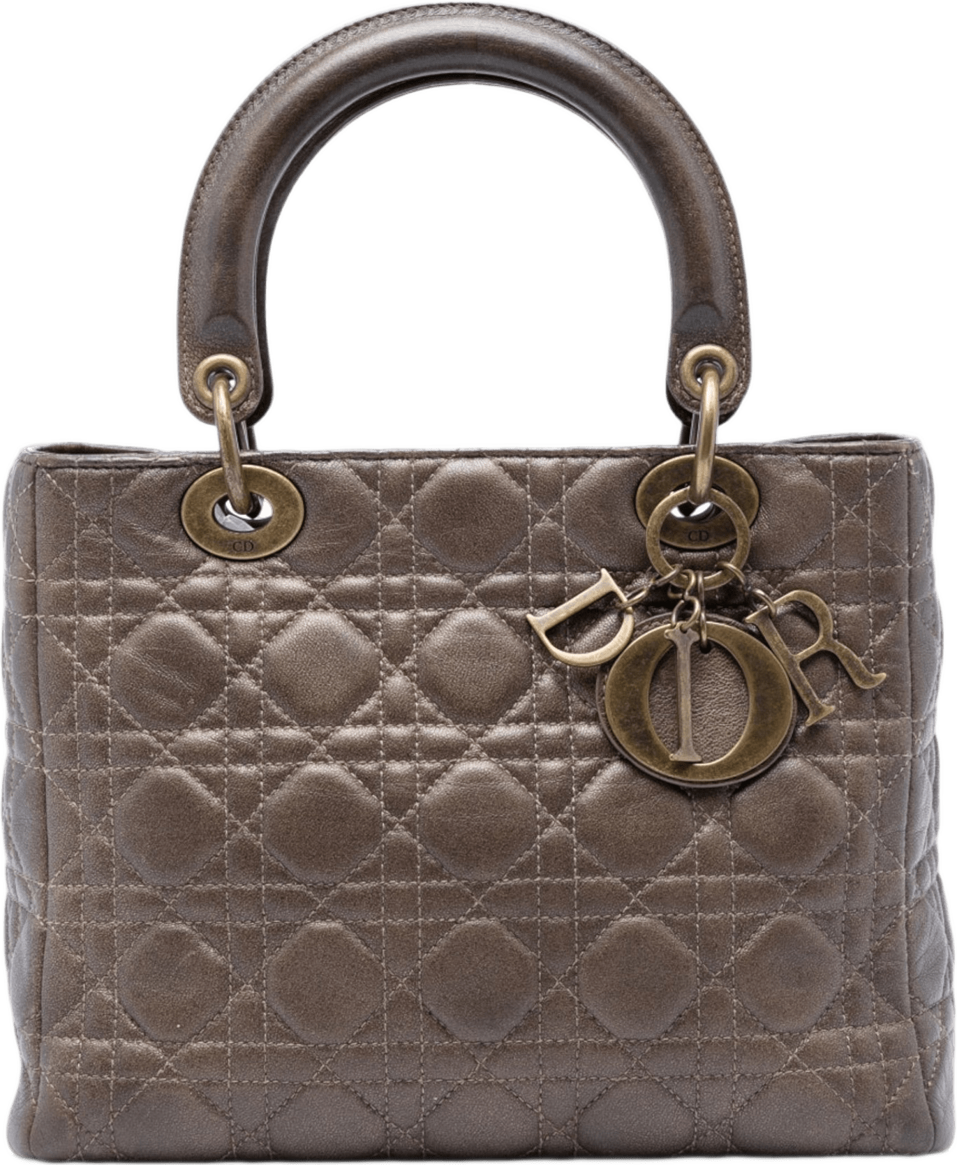 Dior Medium Metallic Lambskin Cannage Lady Dior, från Luxclusif, i färgen brun.