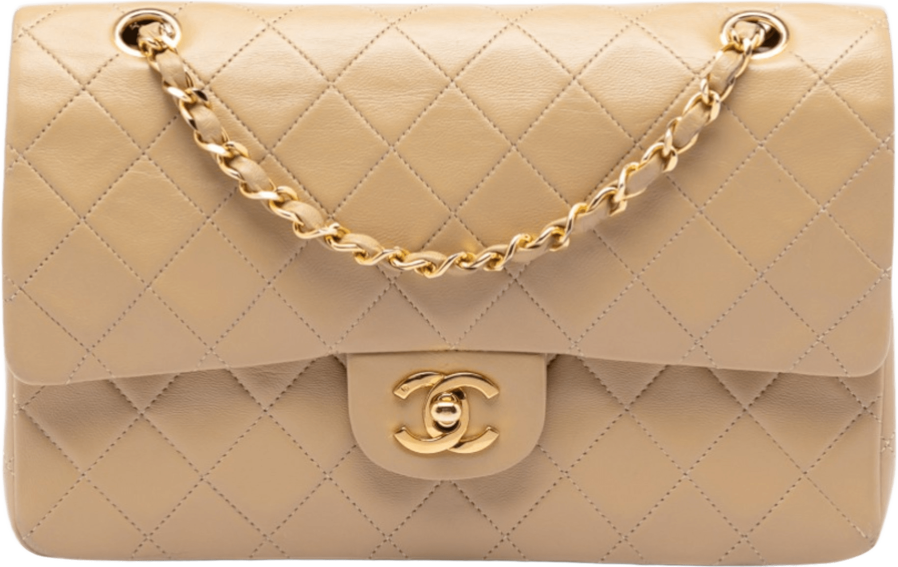 Chanel Medium Classic Lambskin Double Flap, från Luxclusif, i färgen beige.