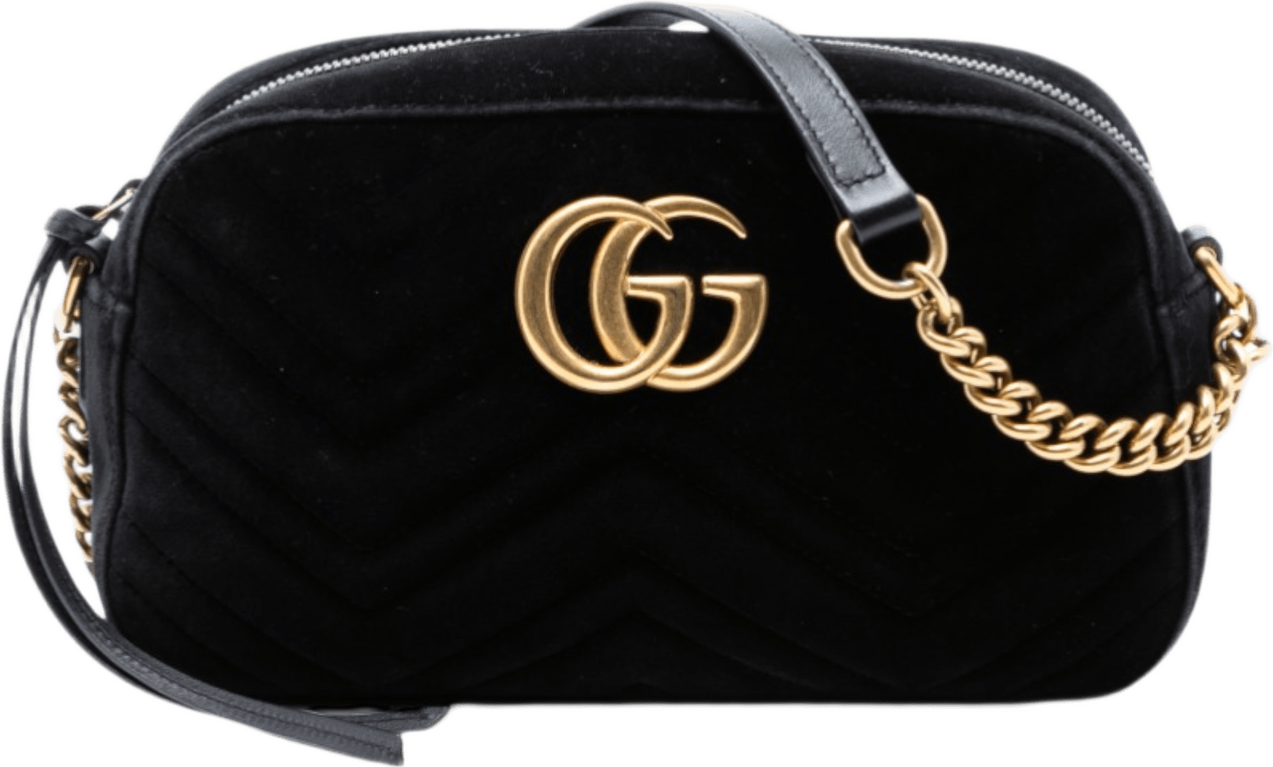 Gucci Small Gg Marmont Matelasse Velvet Crossbody, från Luxclusif, i färgen svart.