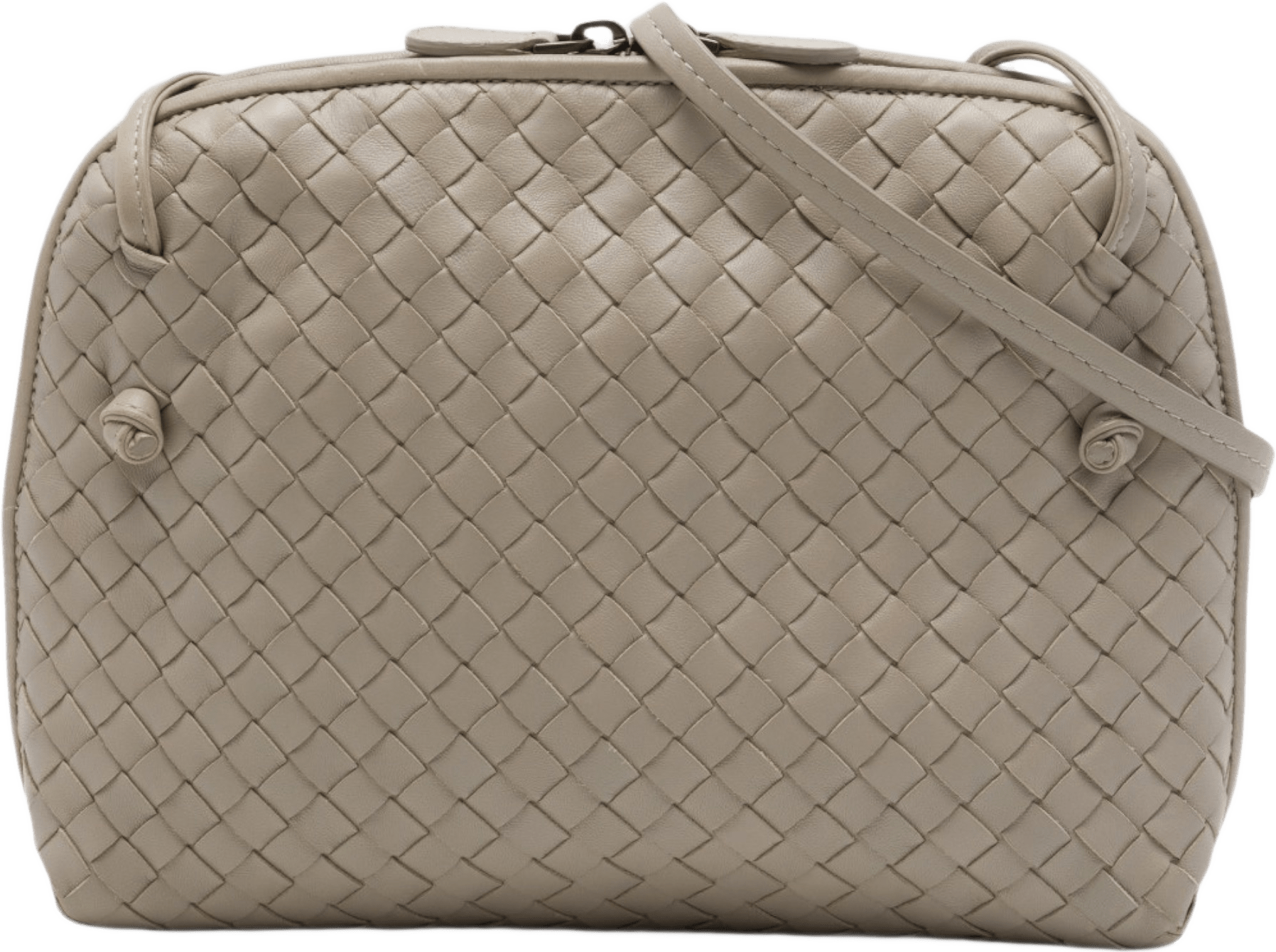 Bottega Veneta Nappa Intrecciato Nodini Crossbody, från Luxclusif, i färgen grå.