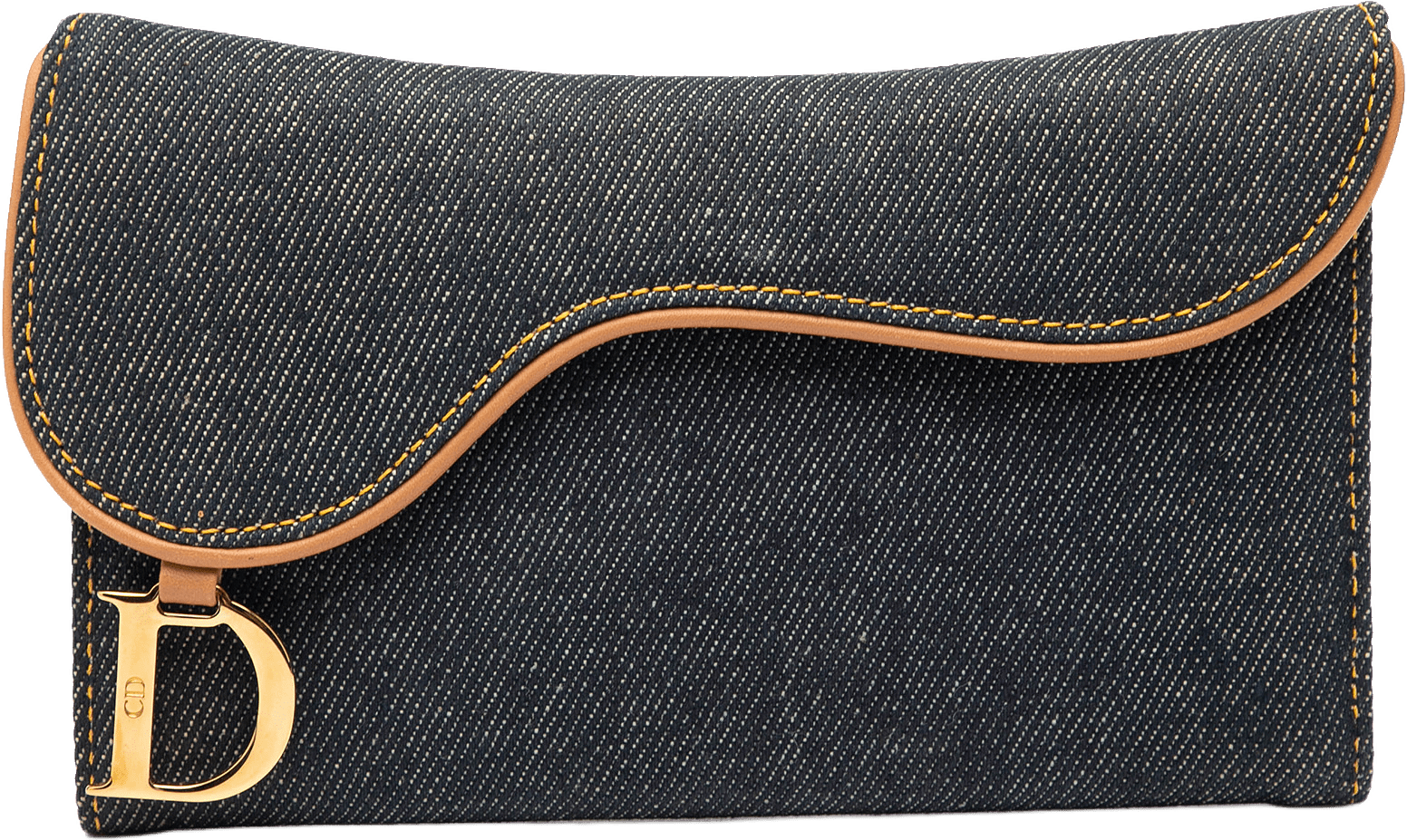 Dior Denim Saddle Trifold Continental Wallet, från Luxclusif, i färgen denim.