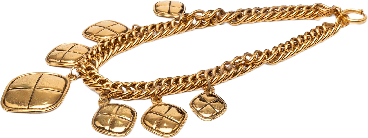 Chanel Gold Plated Quilted Diamond Charms Necklace, från Luxclusif, i färgen gold.