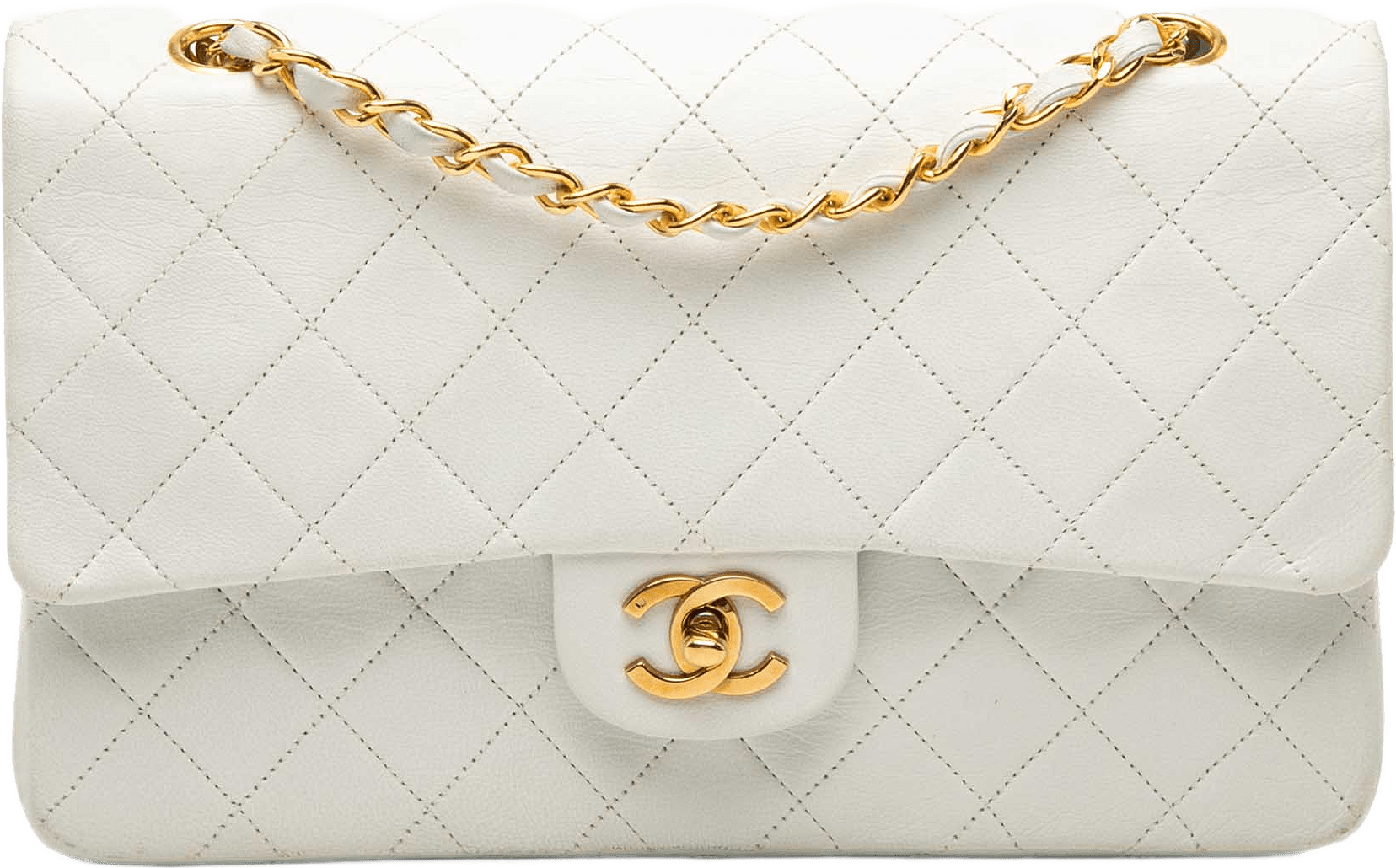 Chanel Medium Classic Lambskin Double Flap, från Luxclusif, i färgen vit.