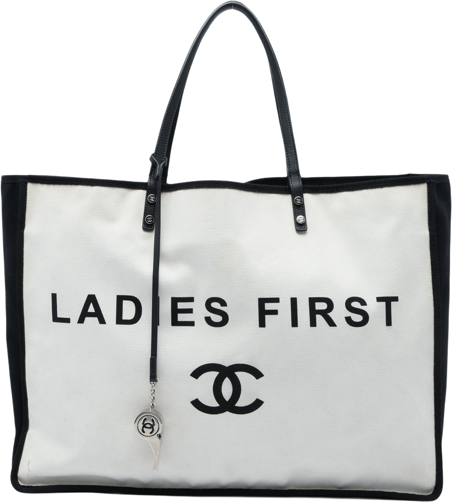 Chanel Bicolor Canvas Ladies First Shopping Tote, från Luxclusif, i färgen vit.