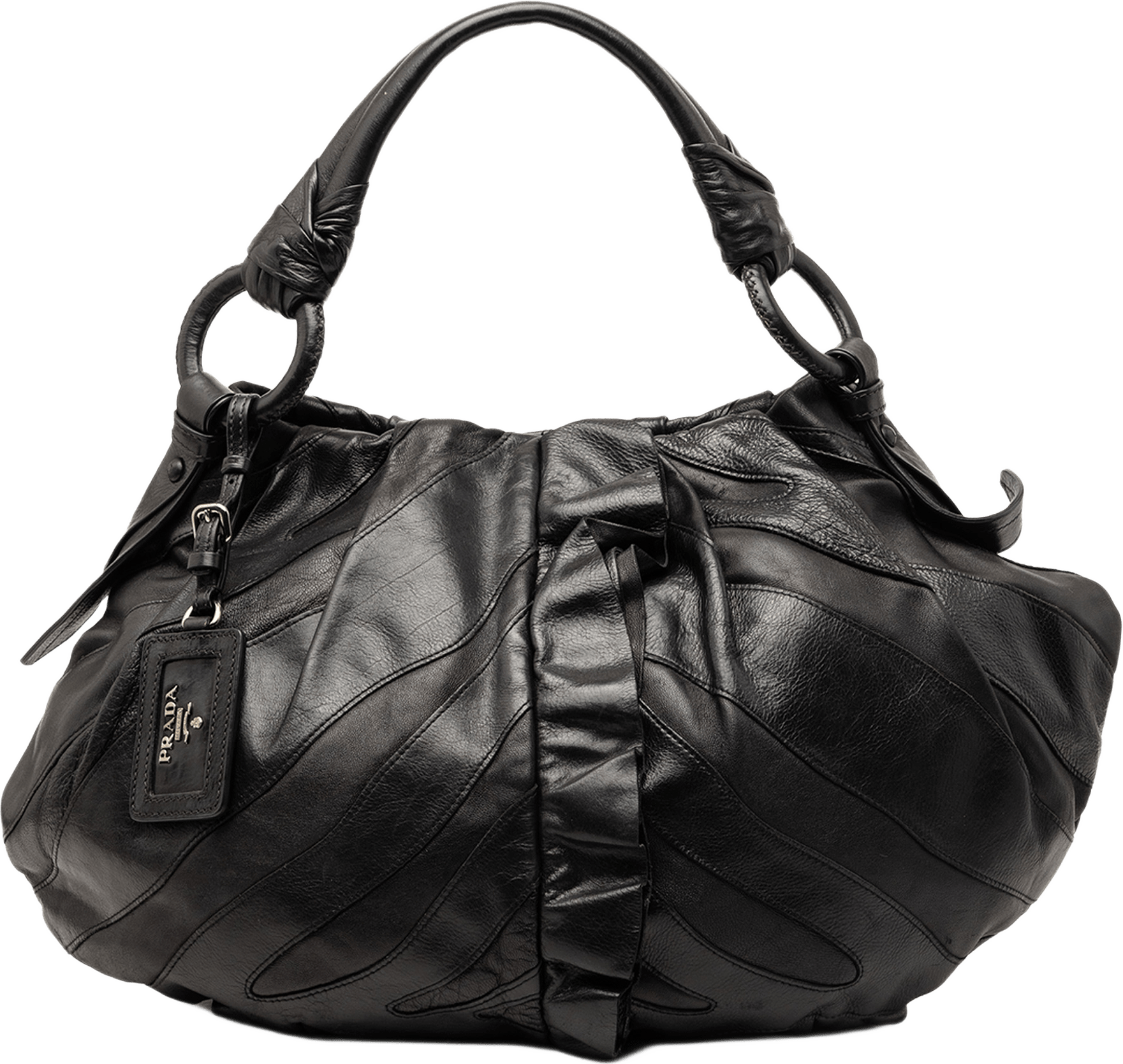 Prada Nappa Mordore Ruffle Hobo, från Luxclusif, i färgen svart.
