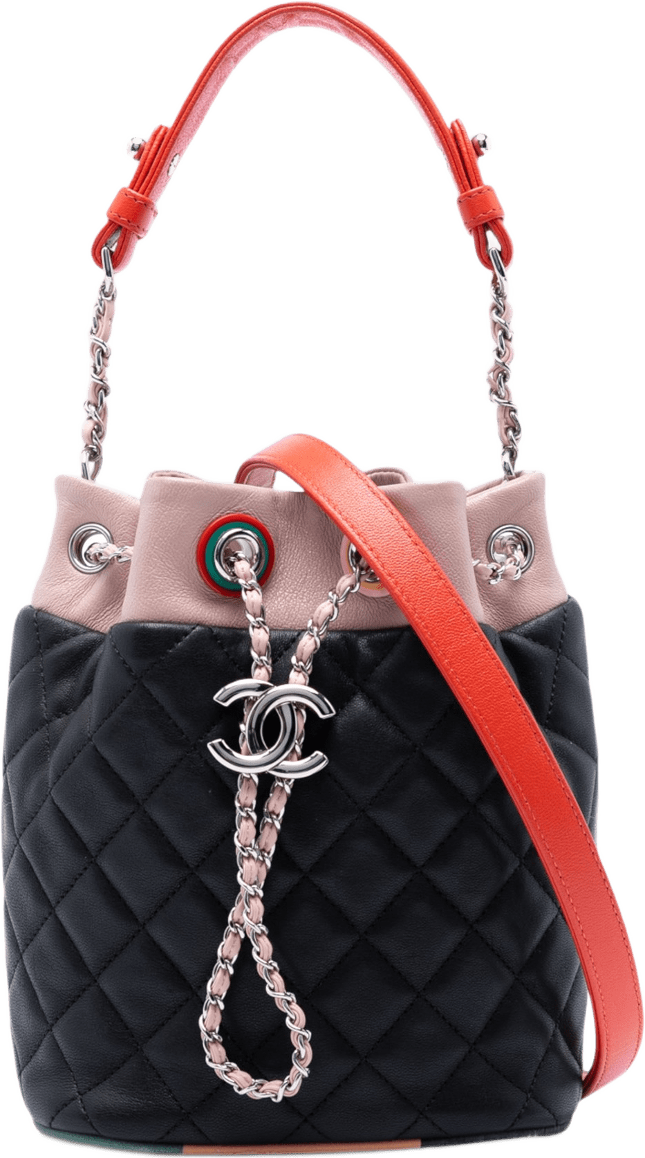 Chanel Cc Multicolor Quilted Lambskin Cuba Drawstring Bucket Bag, från Luxclusif, i färgen svart.