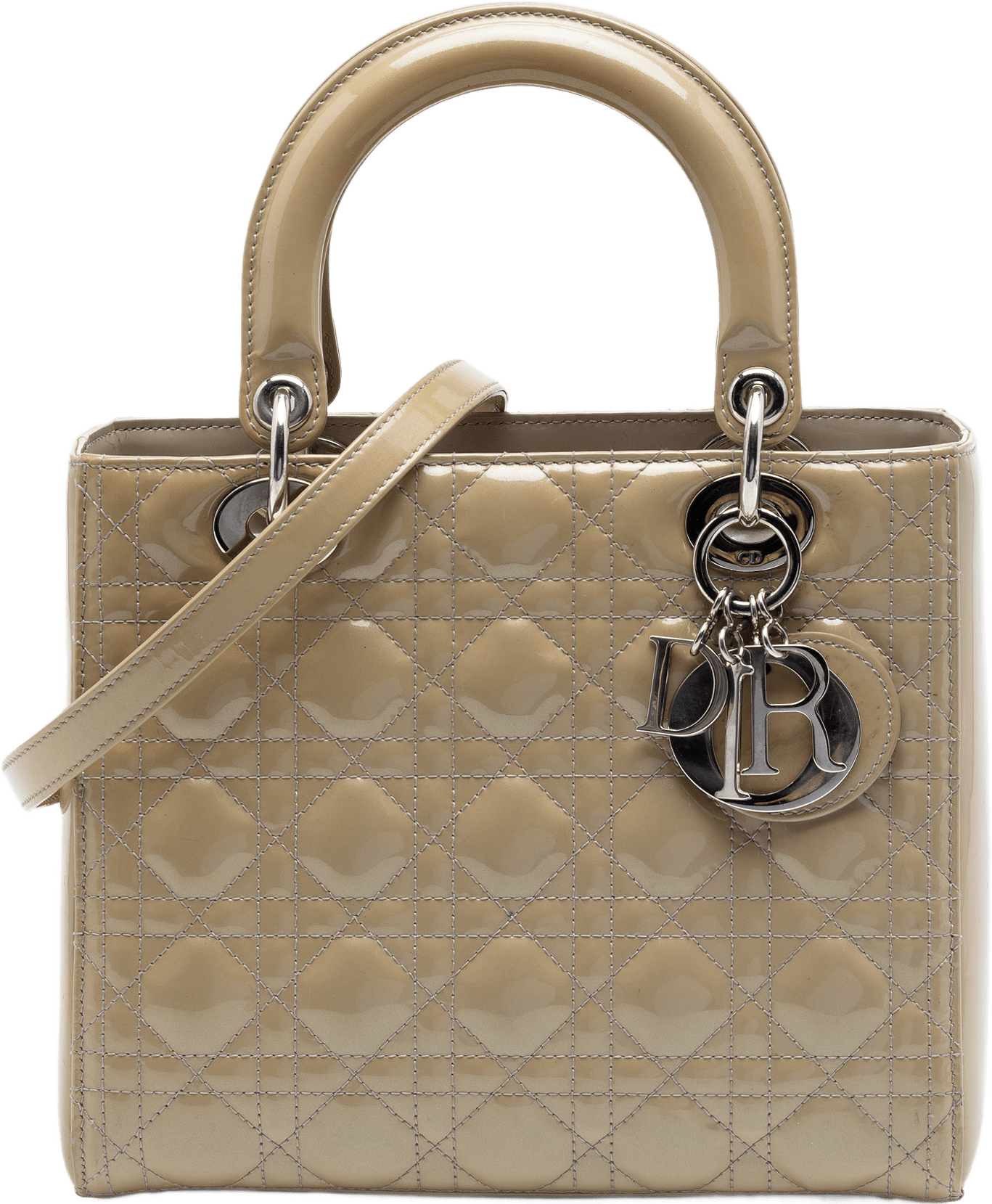 Dior Medium Patent Cannage Lady Dior, från Luxclusif, i färgen beige.